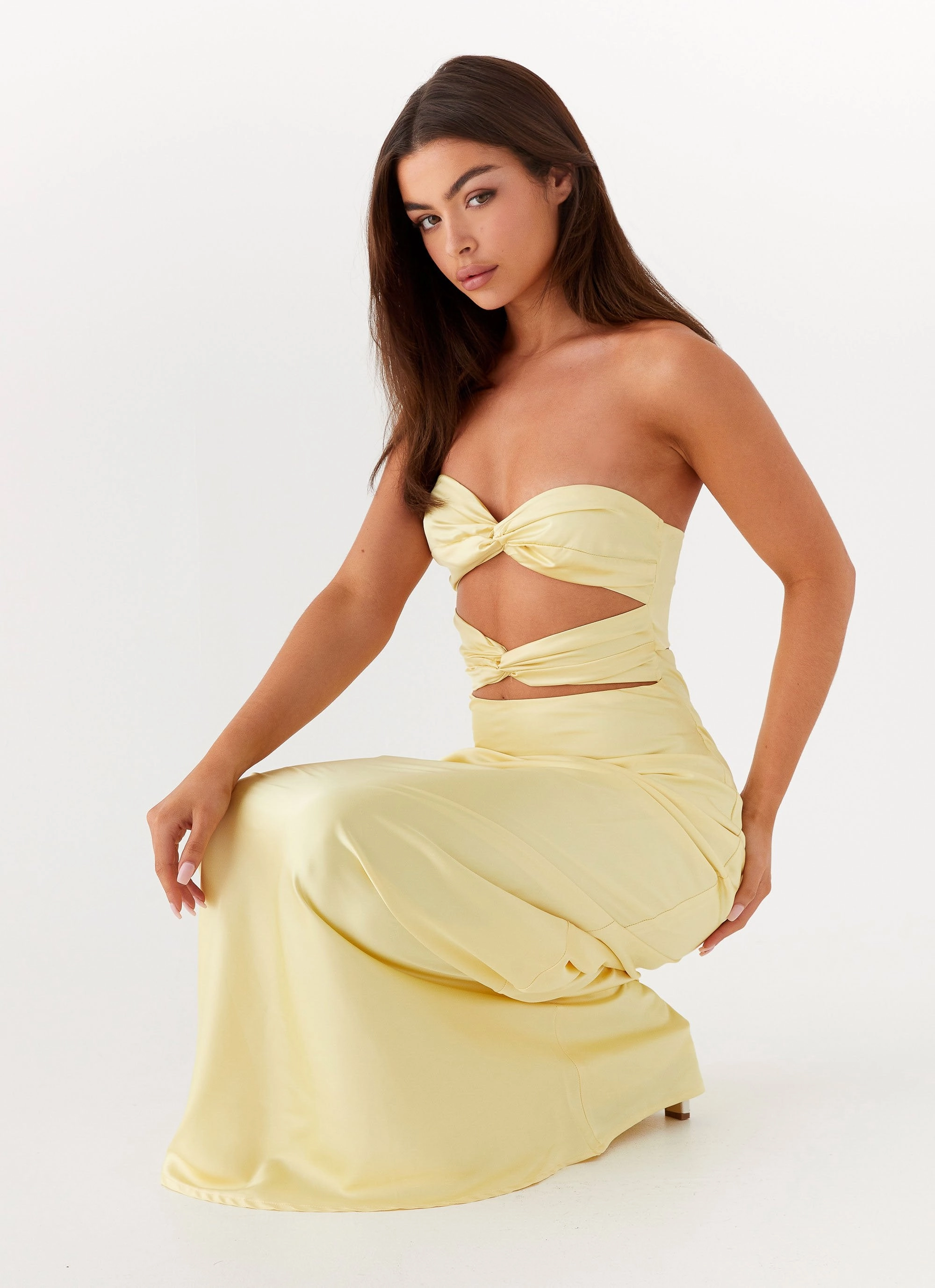 Draped Layer Statement Look Tianna Strapless Maxi Dress - Yellow
