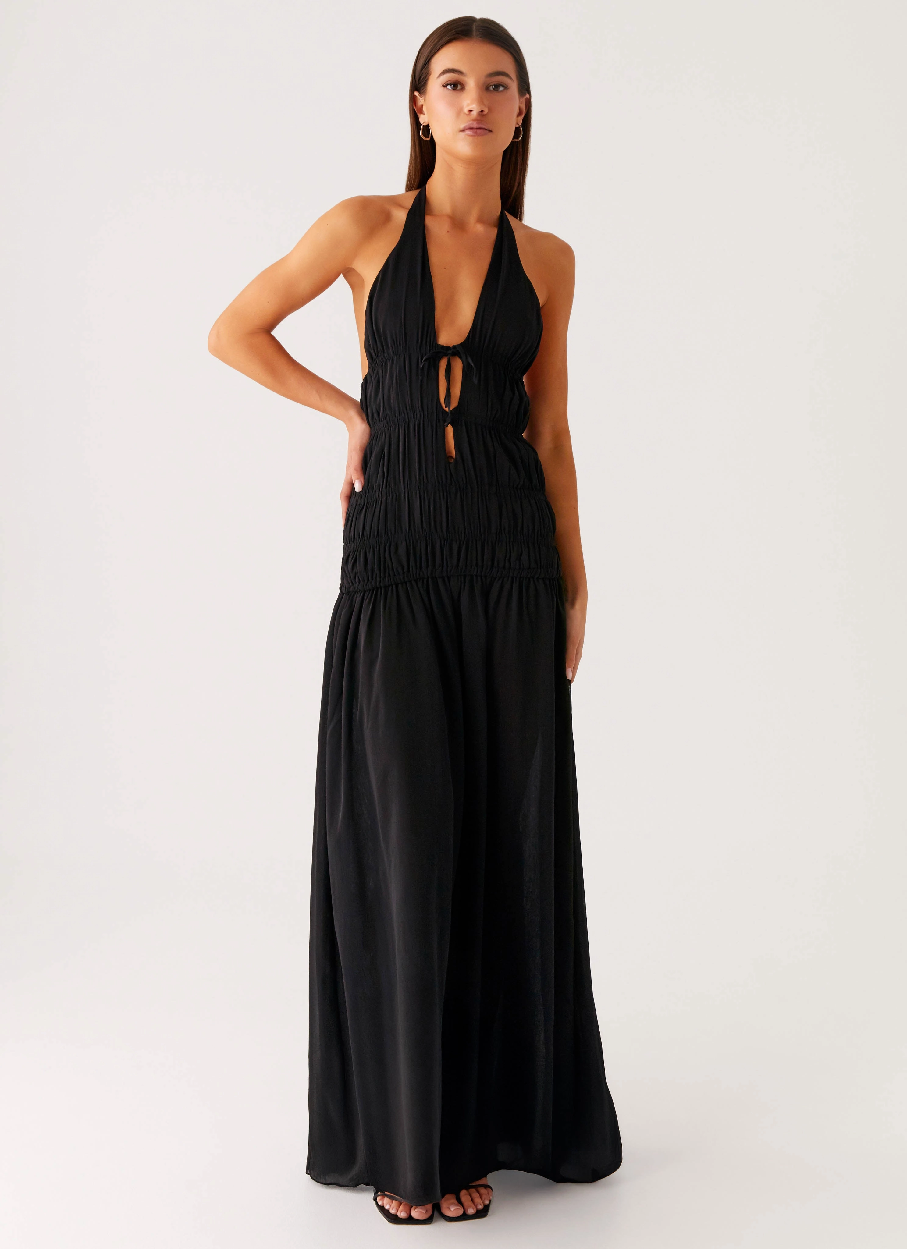 Dione Halter Maxi Dress - Black Unique Print One Piece Look