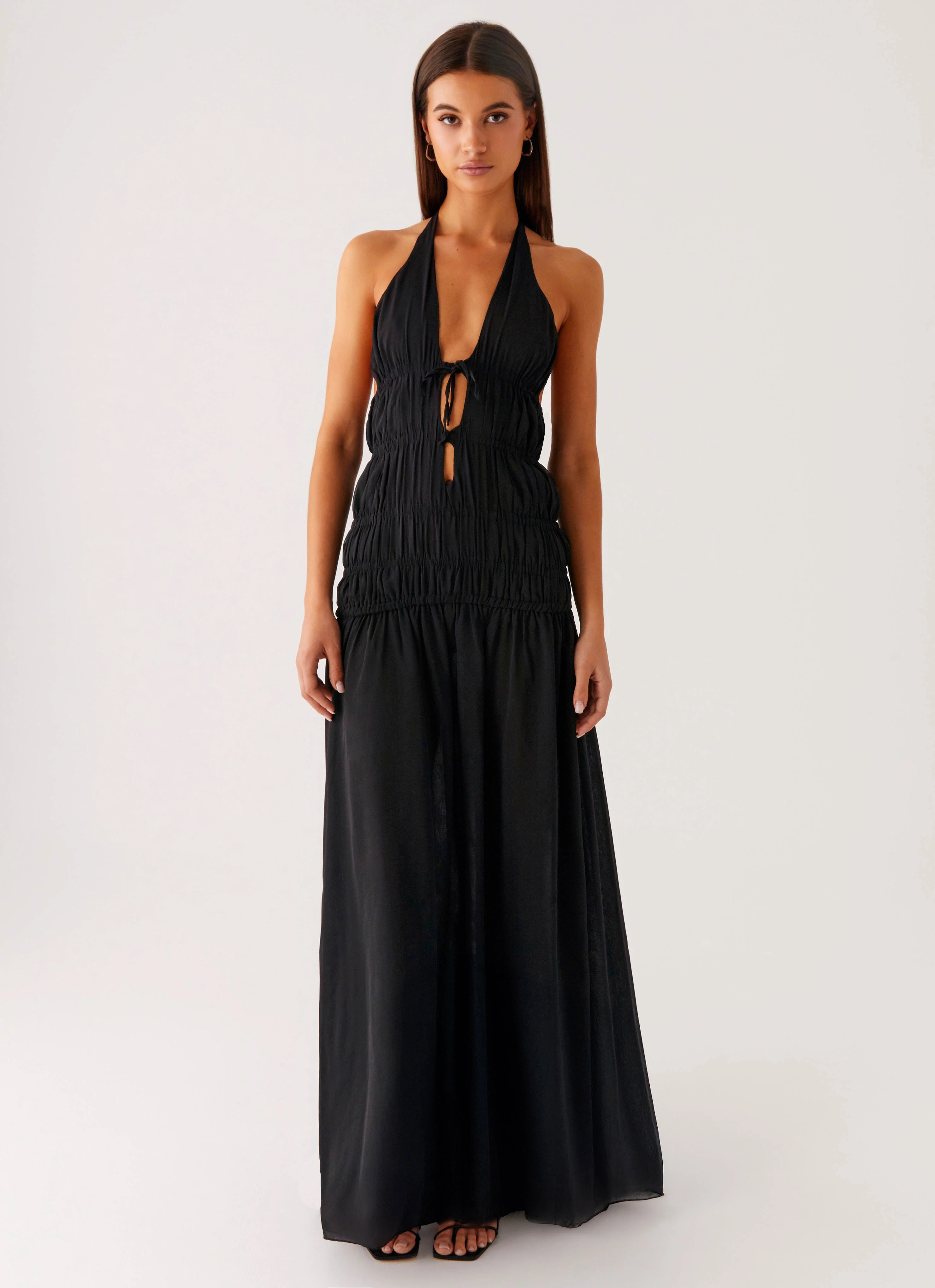 Fitted Style Dione Halter Maxi Dress - Black