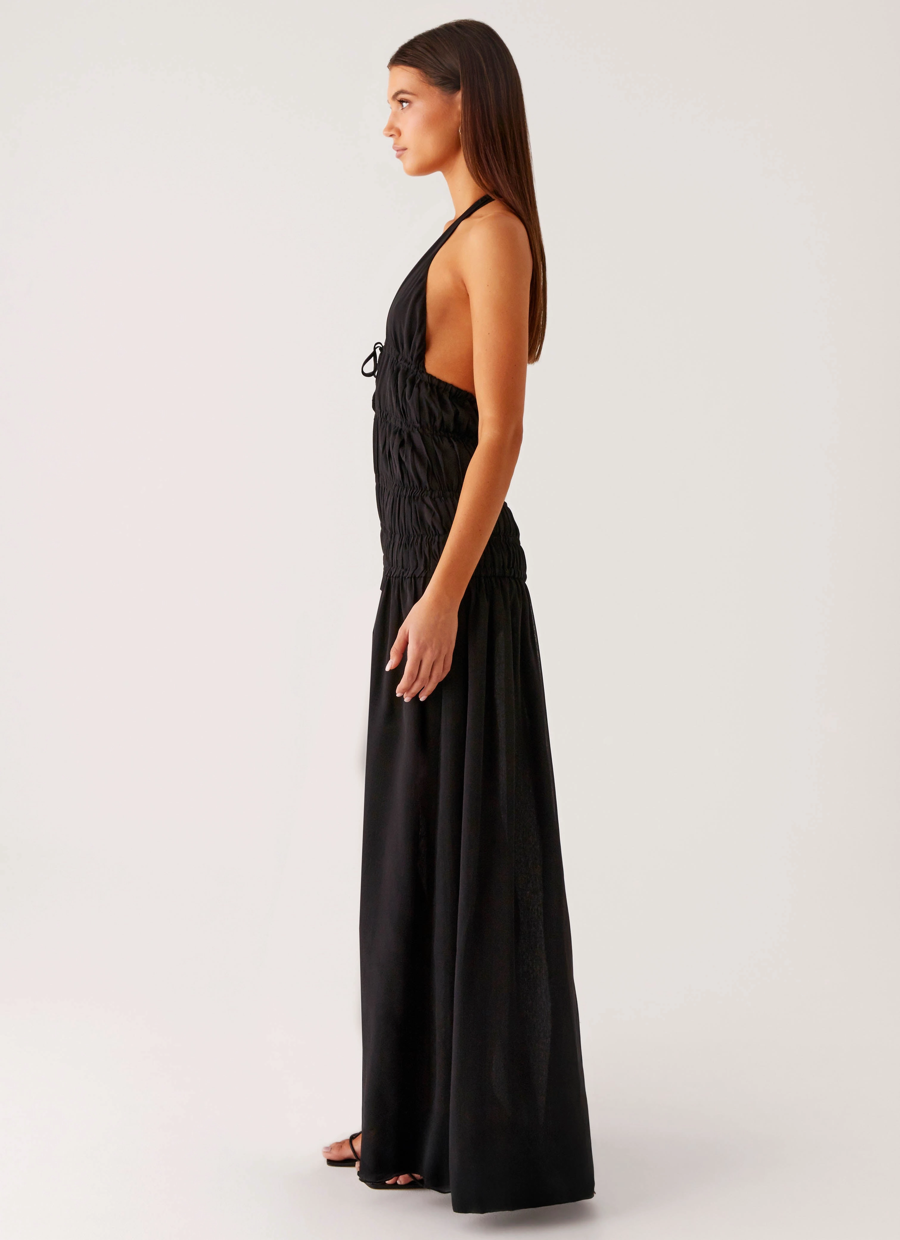 Clean Texture Dione Halter Maxi Dress - Black