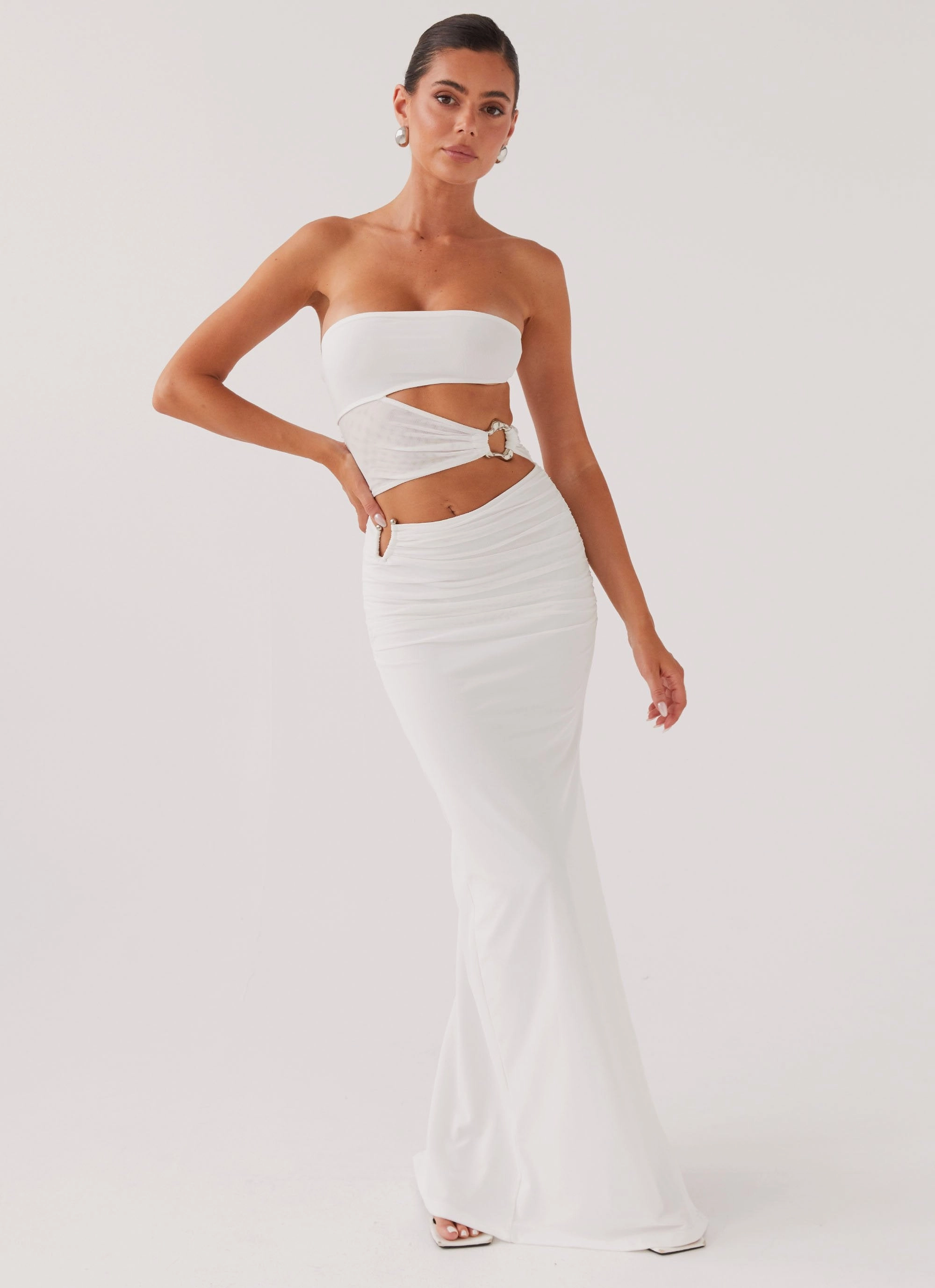 Into Pieces Mesh Maxi Dress - White Clean Base Vibrant Layer