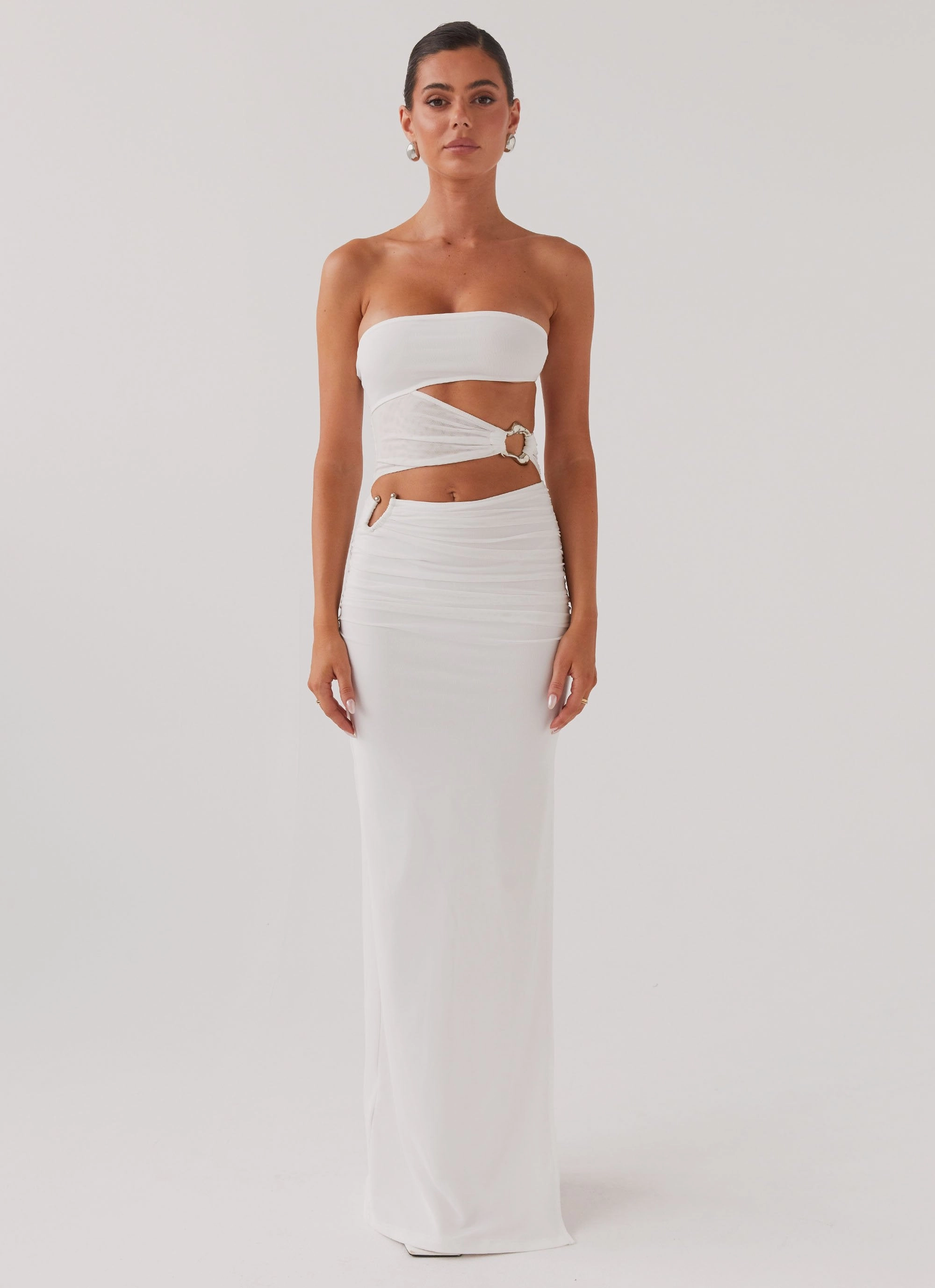 Soft Colorway Into Pieces Mesh Maxi Dress - White