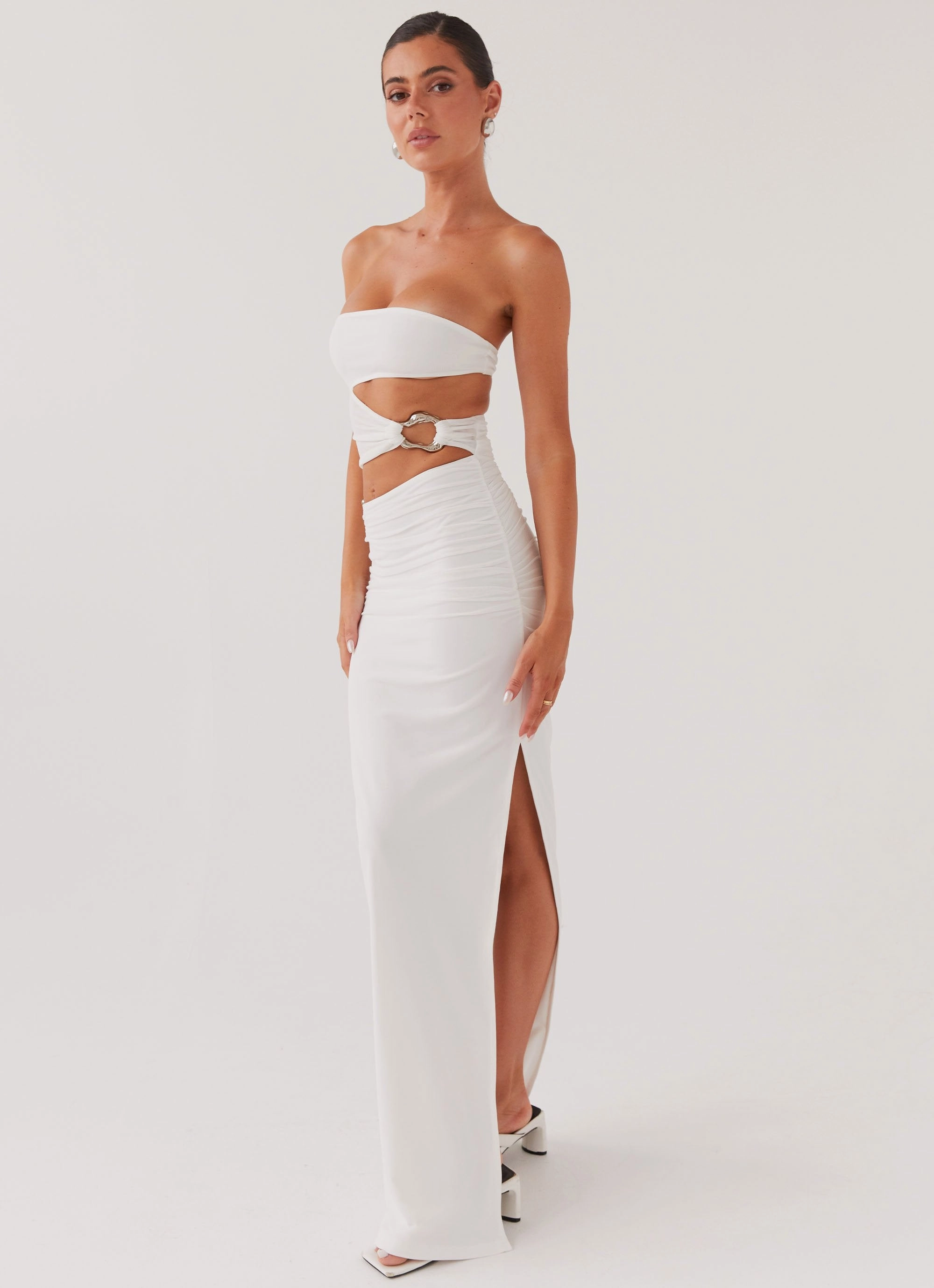 Into Pieces Mesh Maxi Dress - White Bold Color