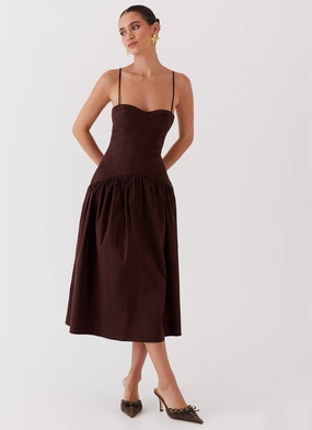 Perfect Wearable ConvertibleNeckline Yvette Corset Midi Dress - Chocolate