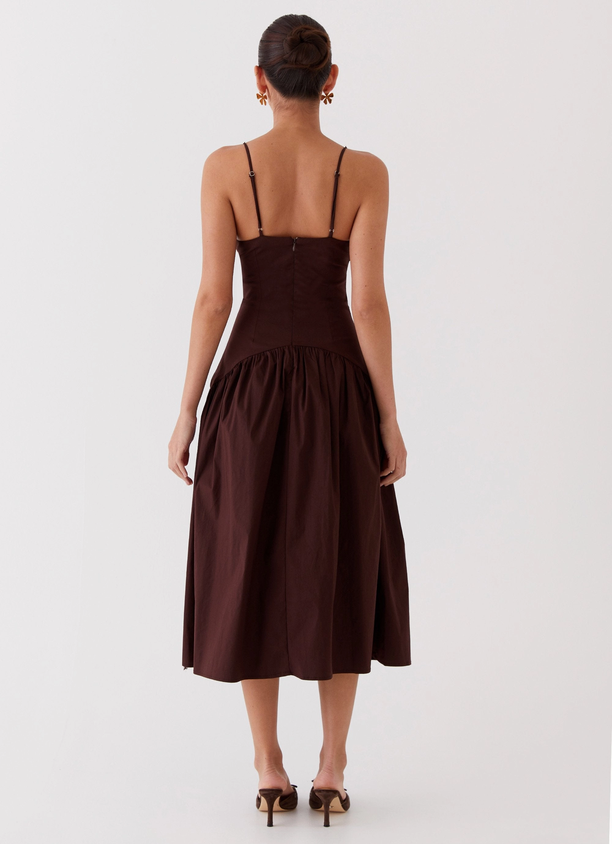Calm Tone Sophisticated Waist Fit Yvette Corset Midi Dress - Chocolate