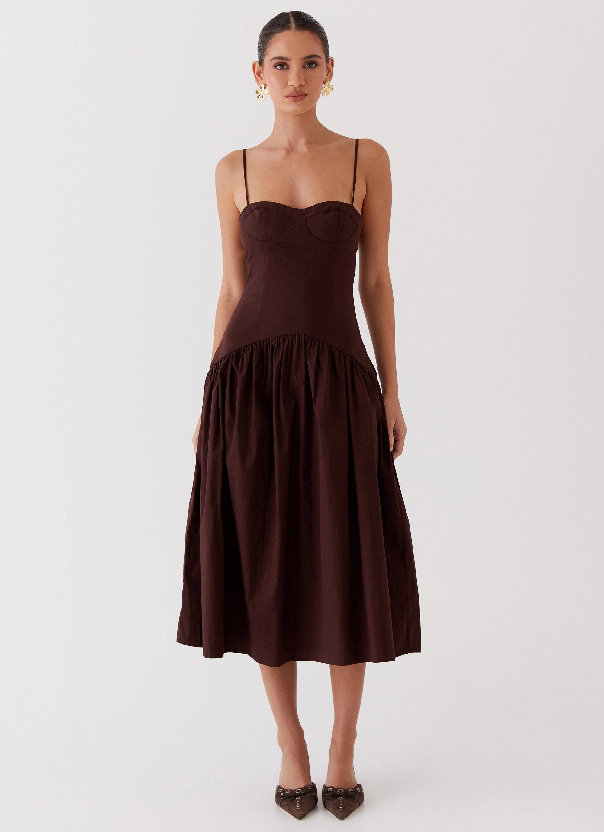 Yvette Corset Midi Dress - Chocolate Comfort Layer