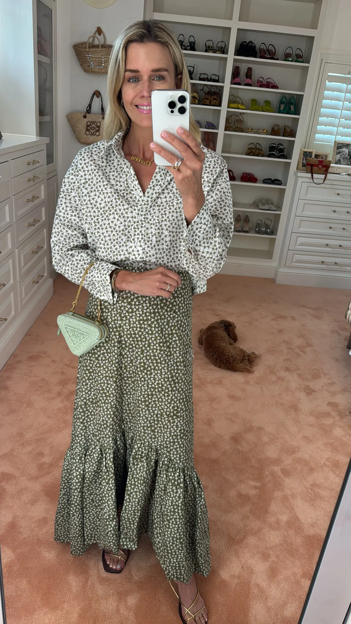 MASON'S DAUGHTER | the Cropped Boyfriend Shirt, Olive Green & Ivory Printed Poplin Light Fabric