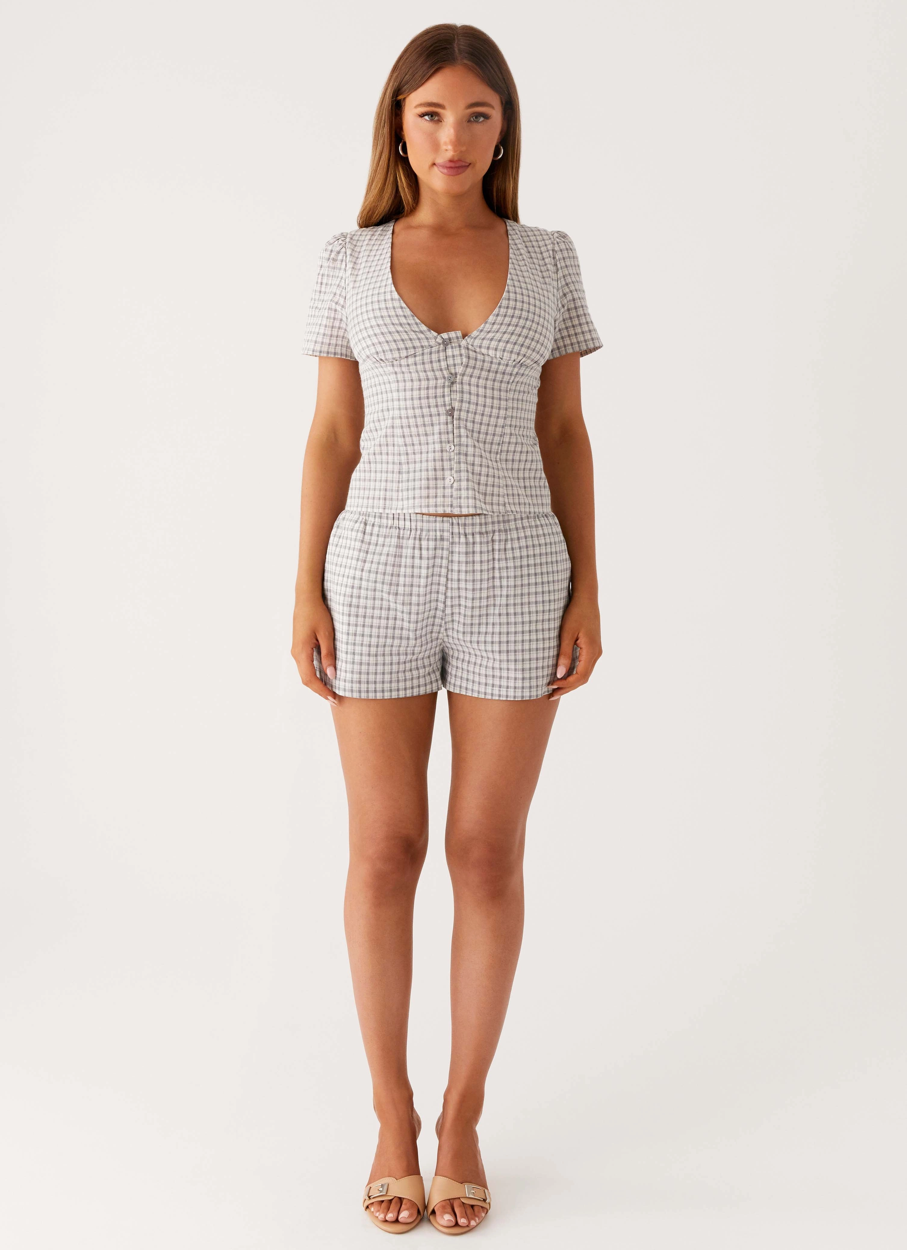 TaglessDesign Adalina Button Up Top - Grey Check