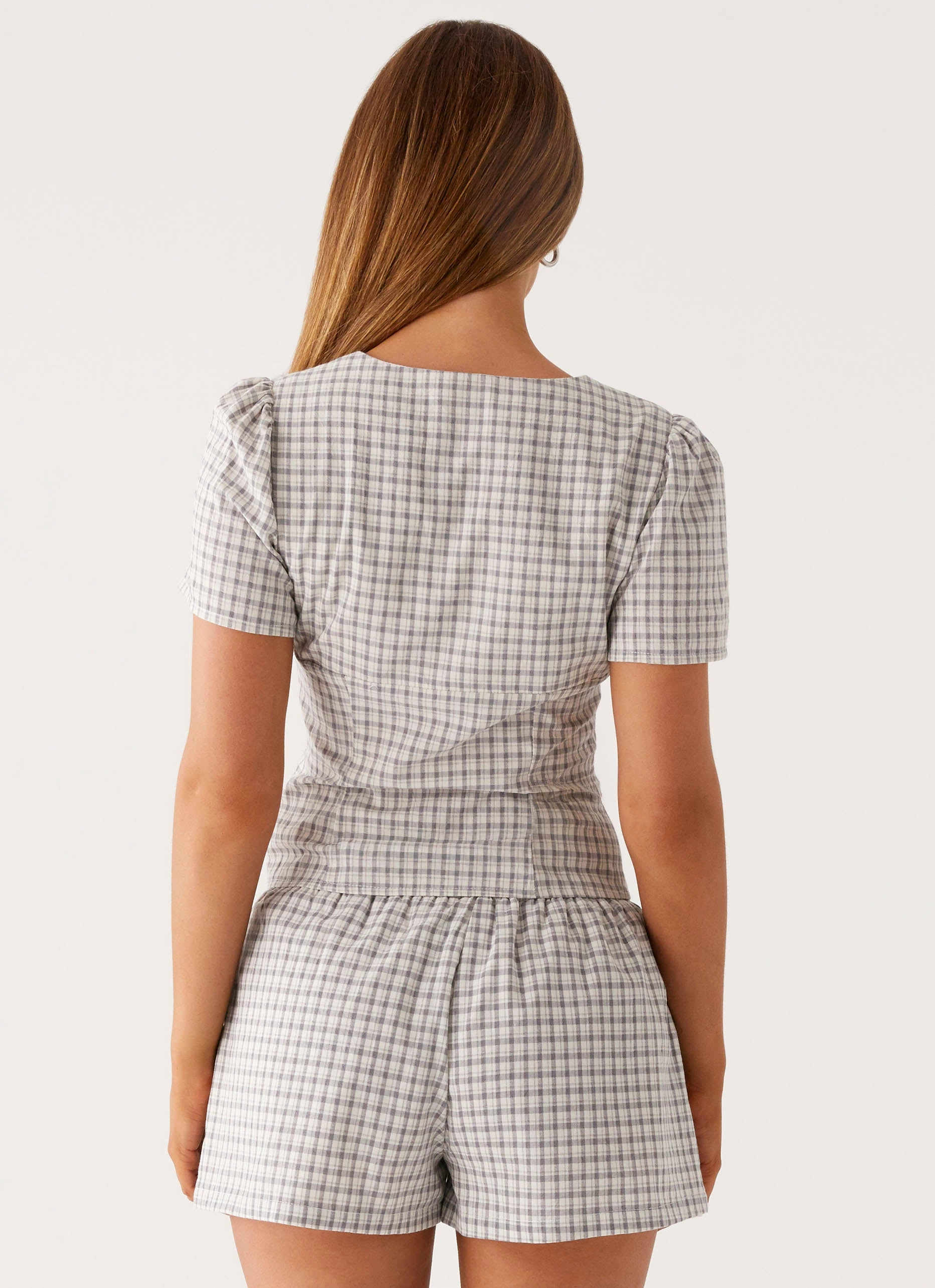 Adalina Shorts - Grey Check Minimal Stretch Fit