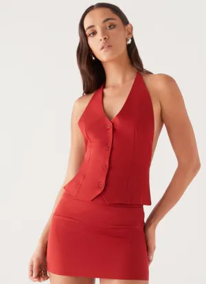 Sarah Halterneck Vest Top - Ruby Red AntiPilling