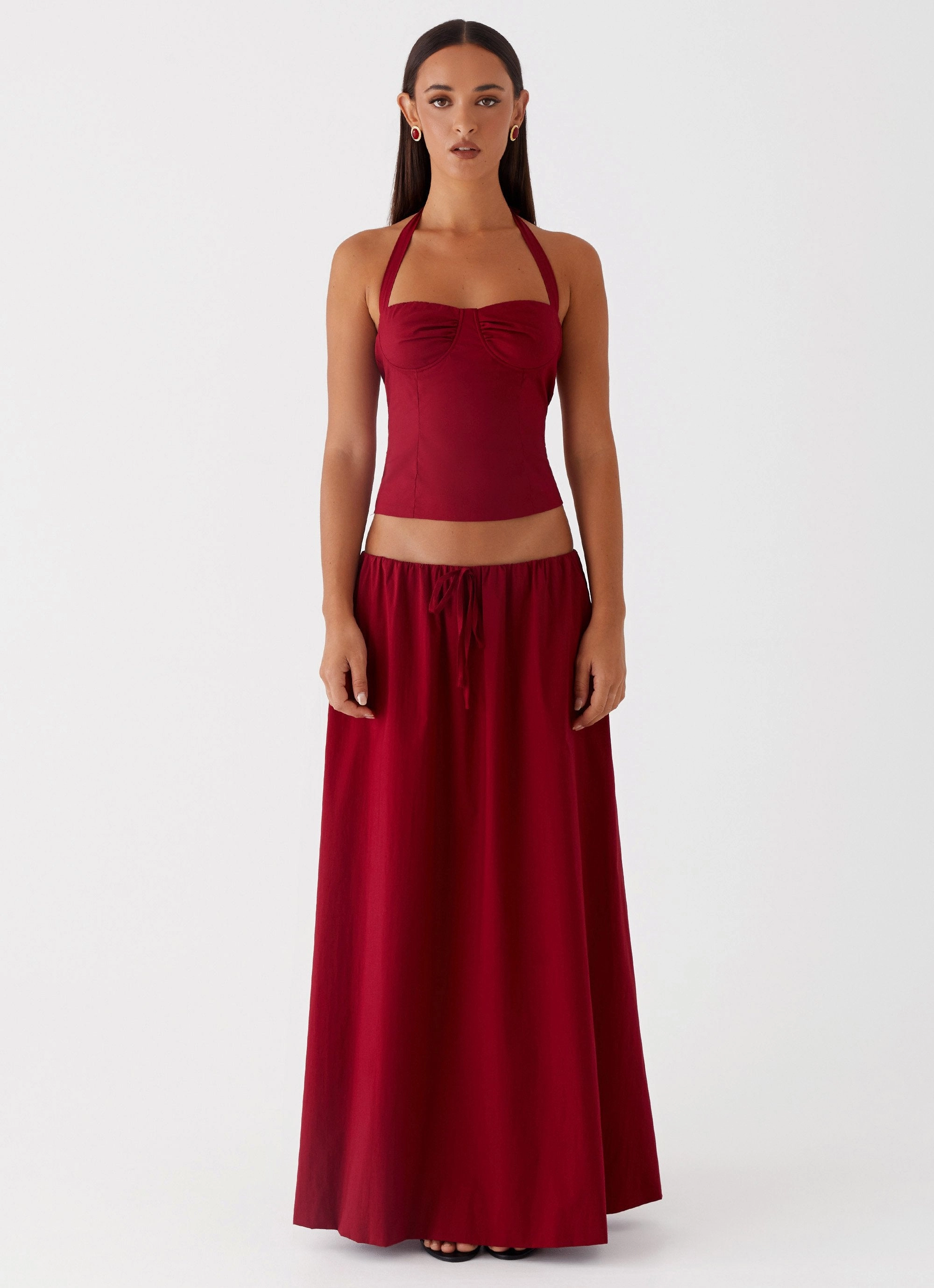 Versatile Layering Piece Cold Weather Cheryl Bustier Halter Top - Cherry Red
