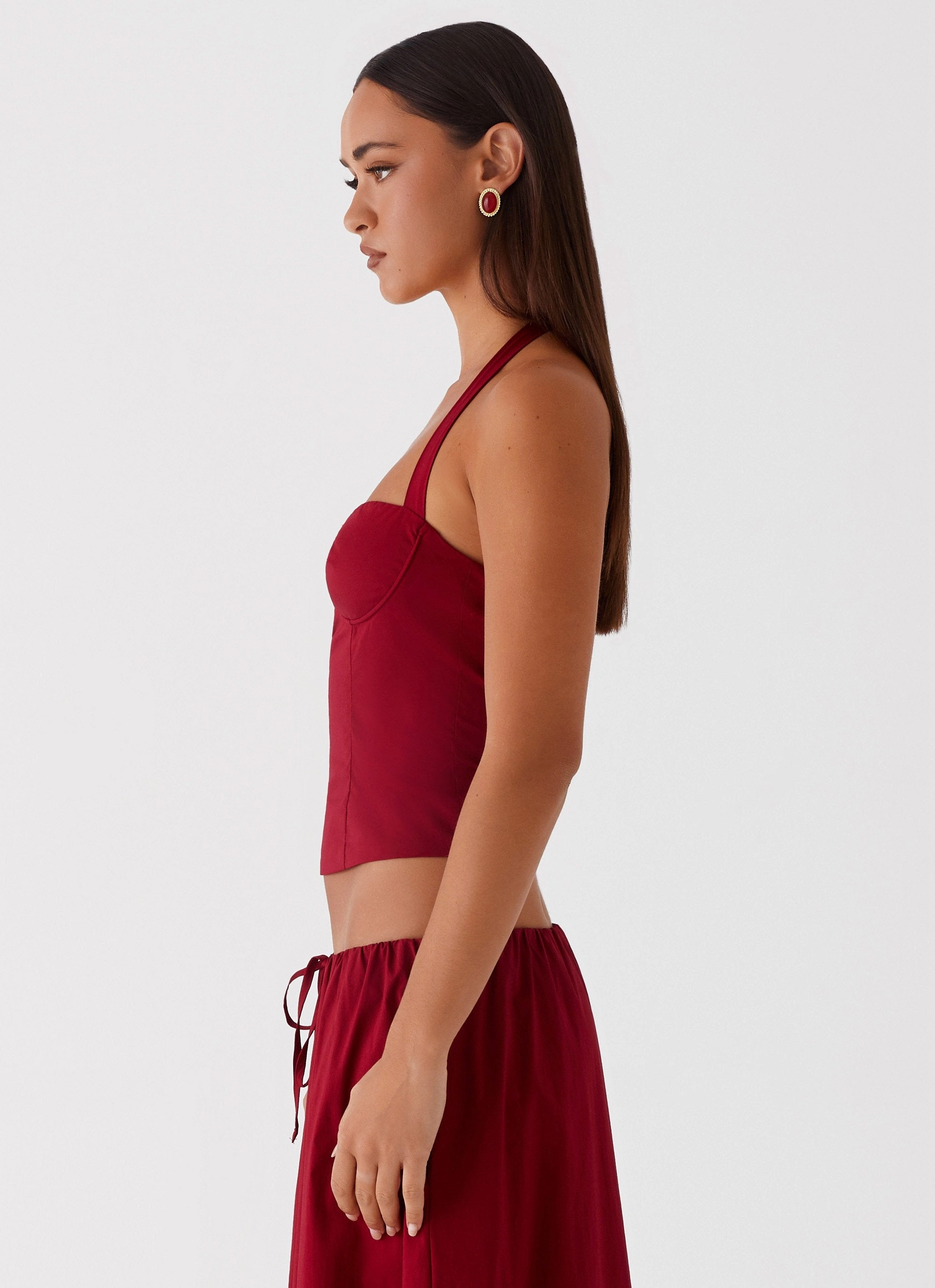 Cheryl Bustier Halter Top - Cherry Red Summer Polo Non Restrictive Mobility
