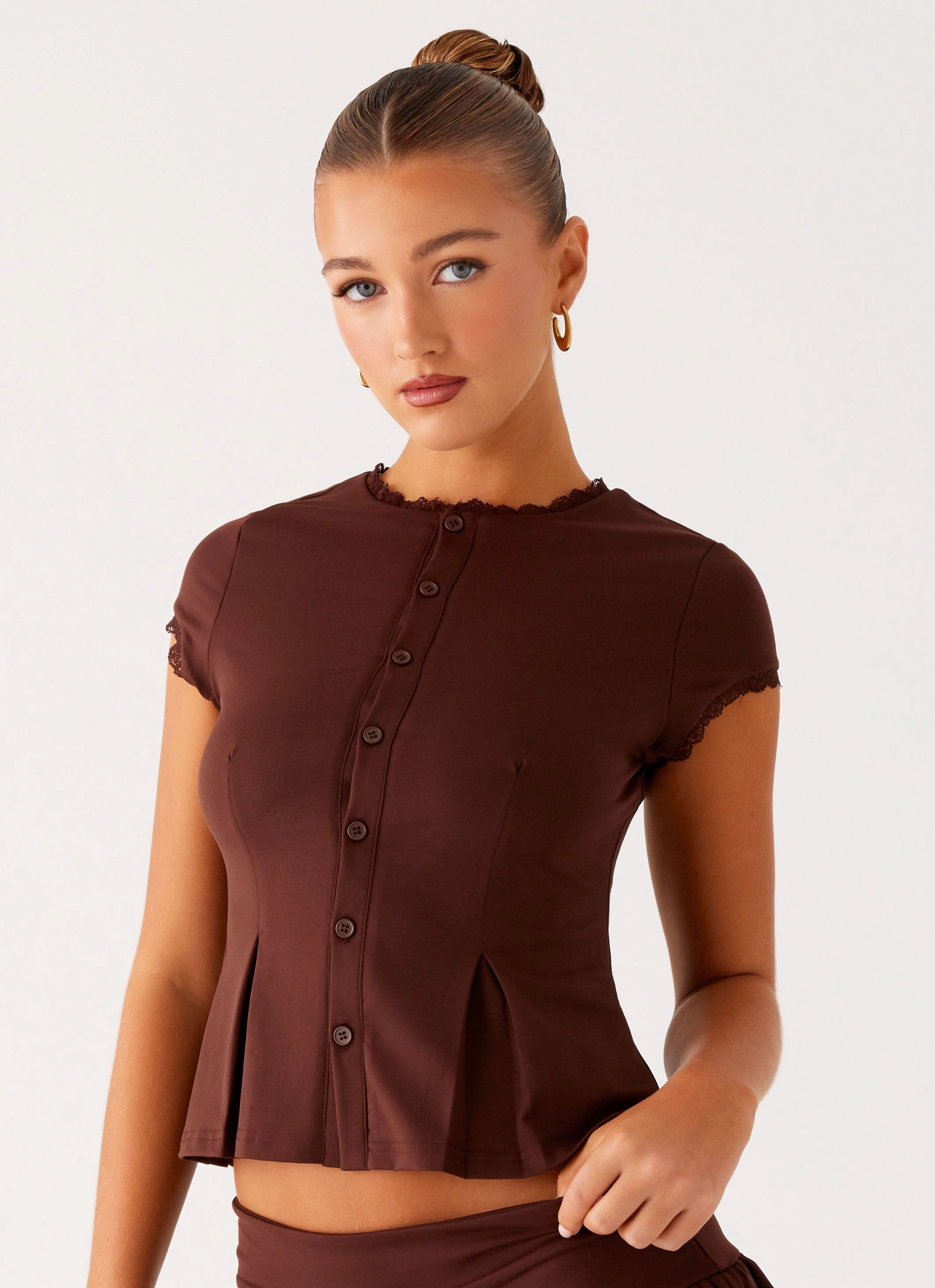 Comfortable Urban Piece RecycledPolyester Landon Button Up Top - Chocolate