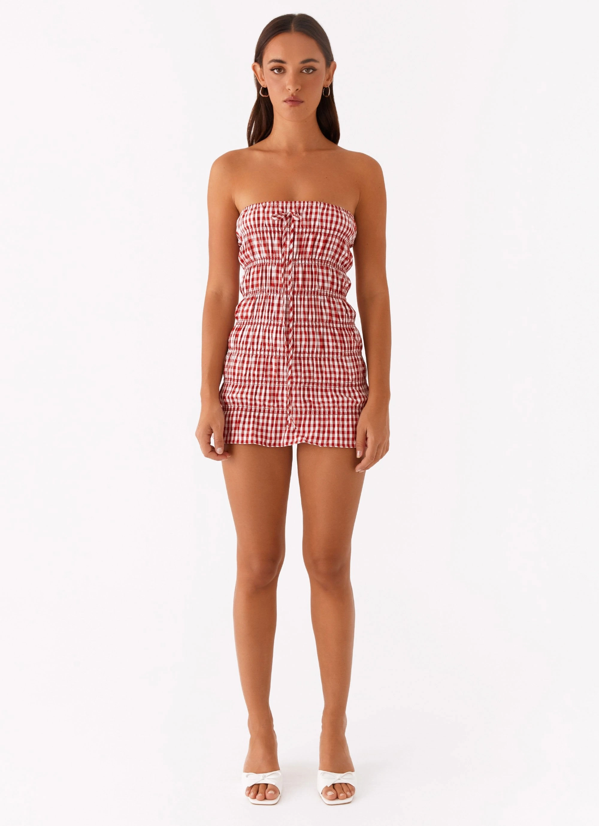 Adele Mini Dress - Red Gingham Gentle Texture Spring Vibe