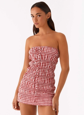 Adele Mini Dress - Red Gingham Family Warm Seasonal piece