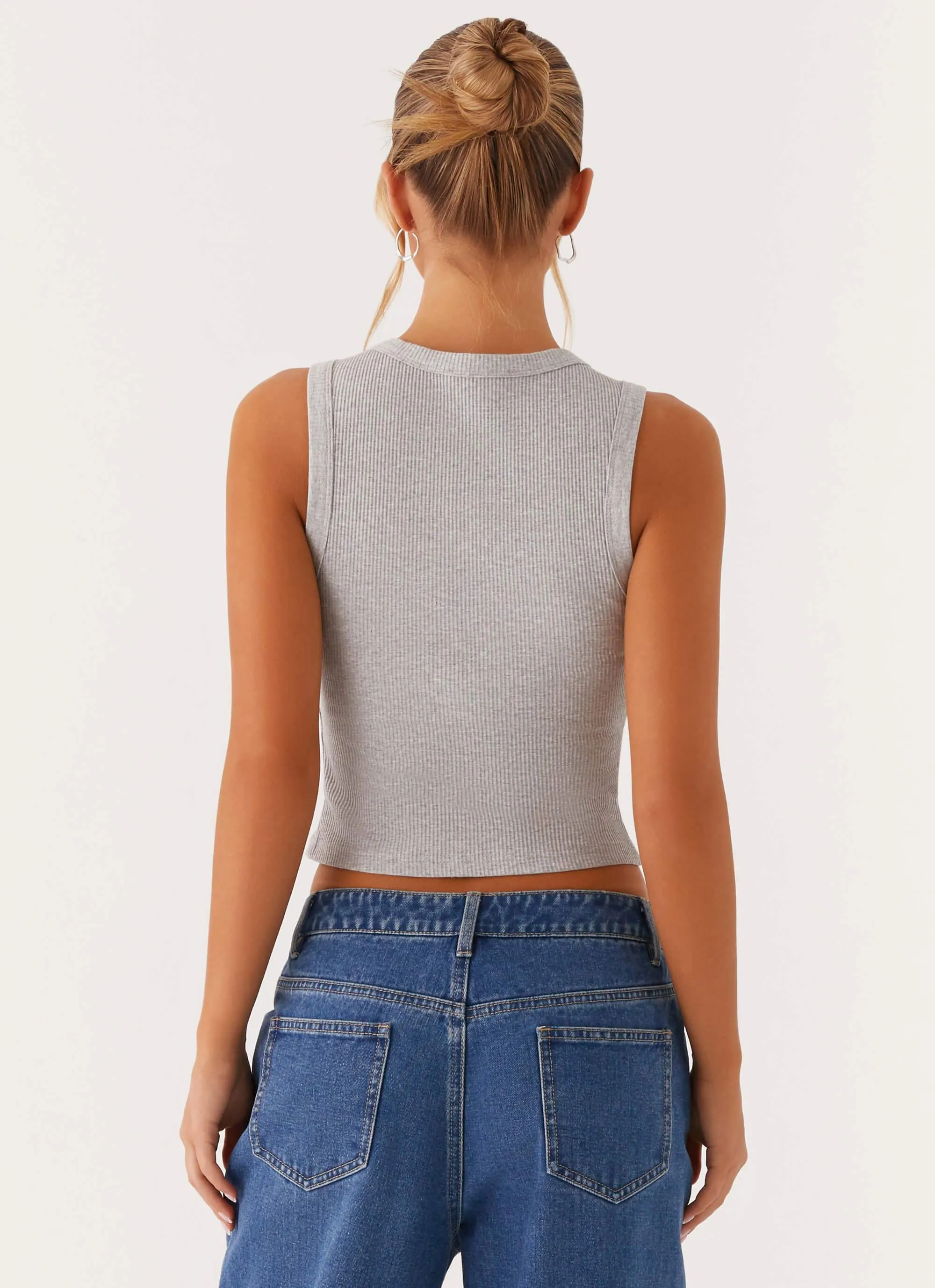 simple design Soft Cotton Veda Tank Top - Light Grey Marle