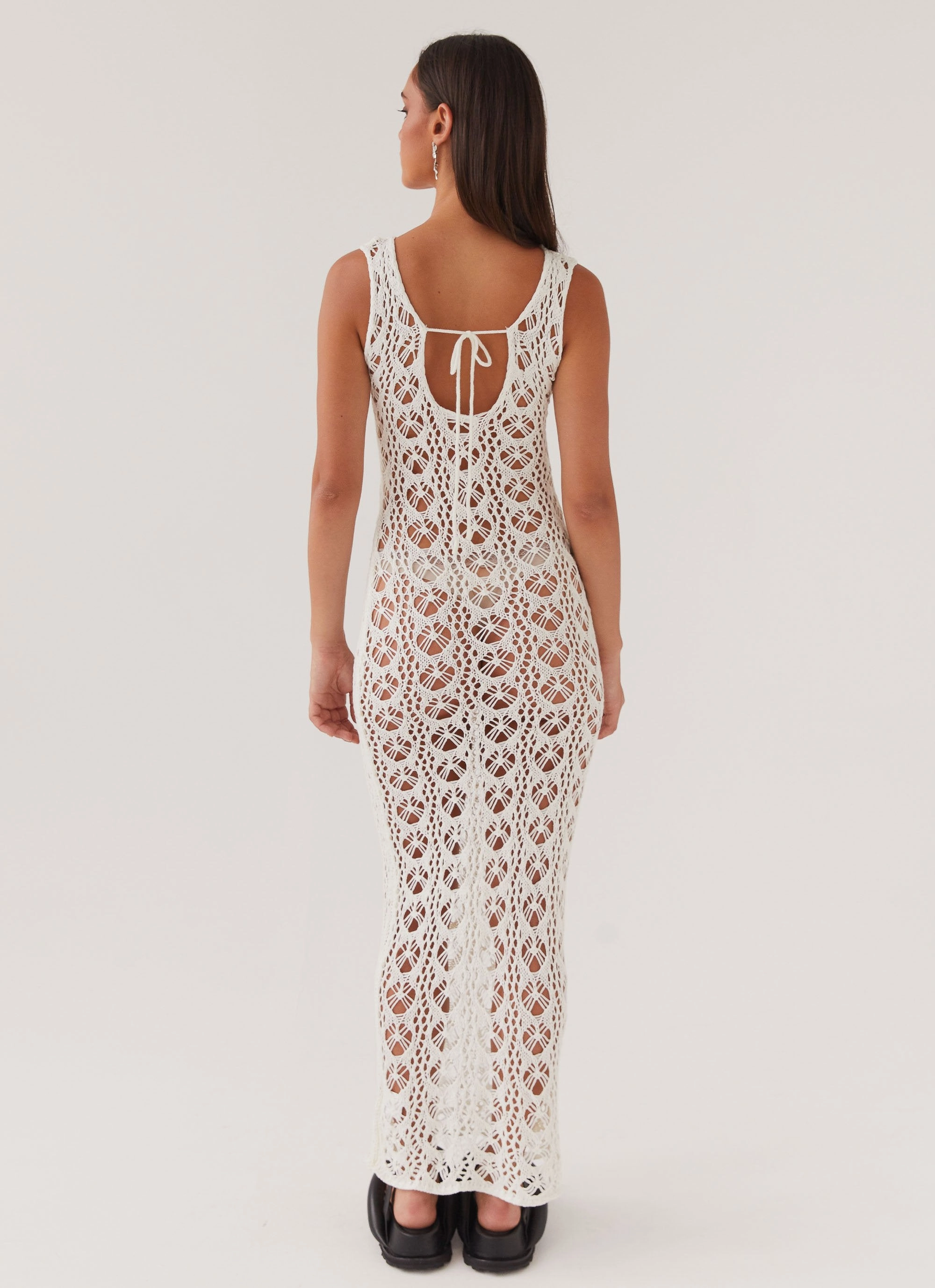 Tarlisa Crochet Maxi Dress - Cream Sleek Draping