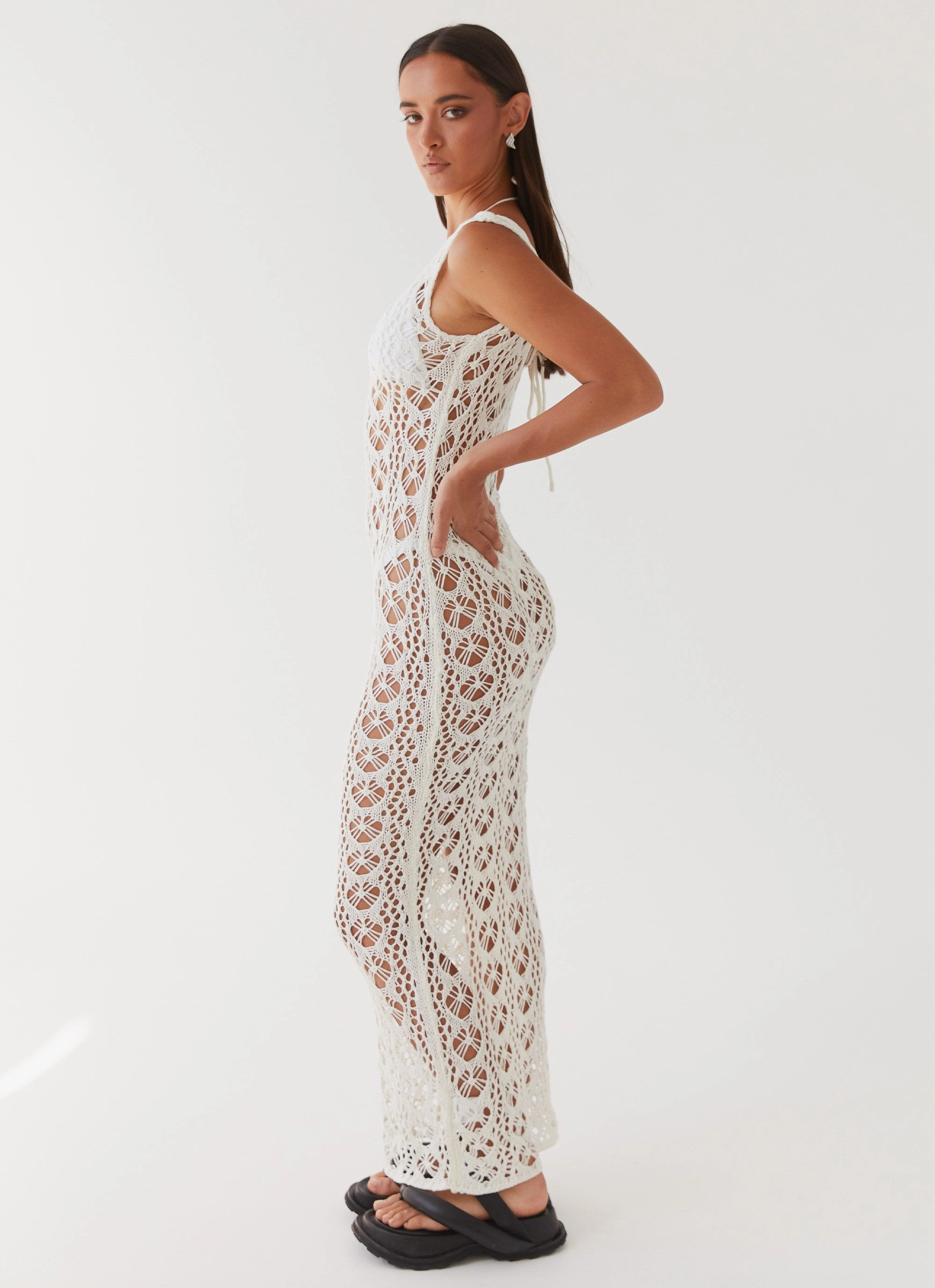 Breath Ease Coastal Soft Tarlisa Crochet Maxi Dress - Cream