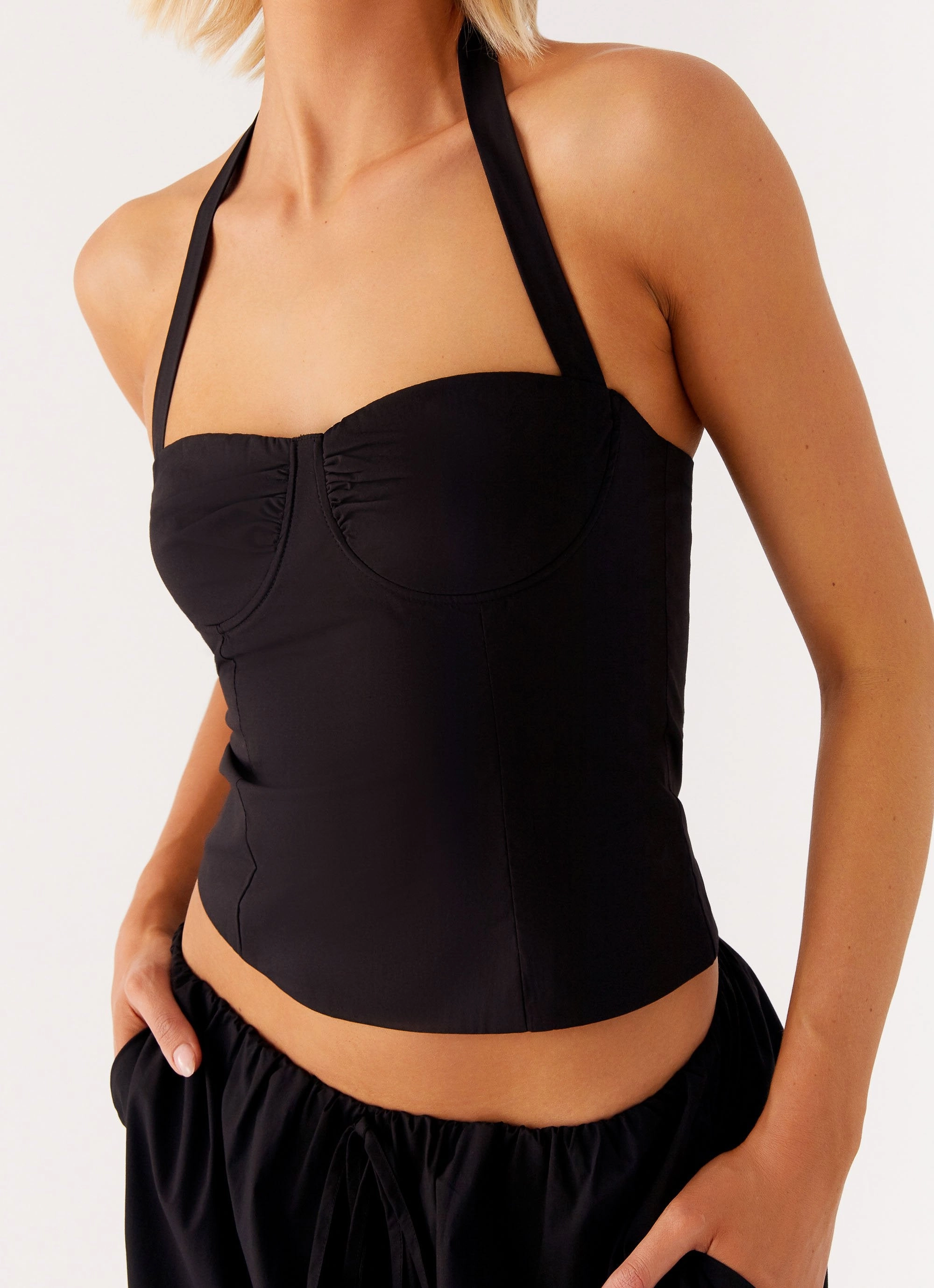 Cheryl Bustier Halter Top - Black Breathable Construction