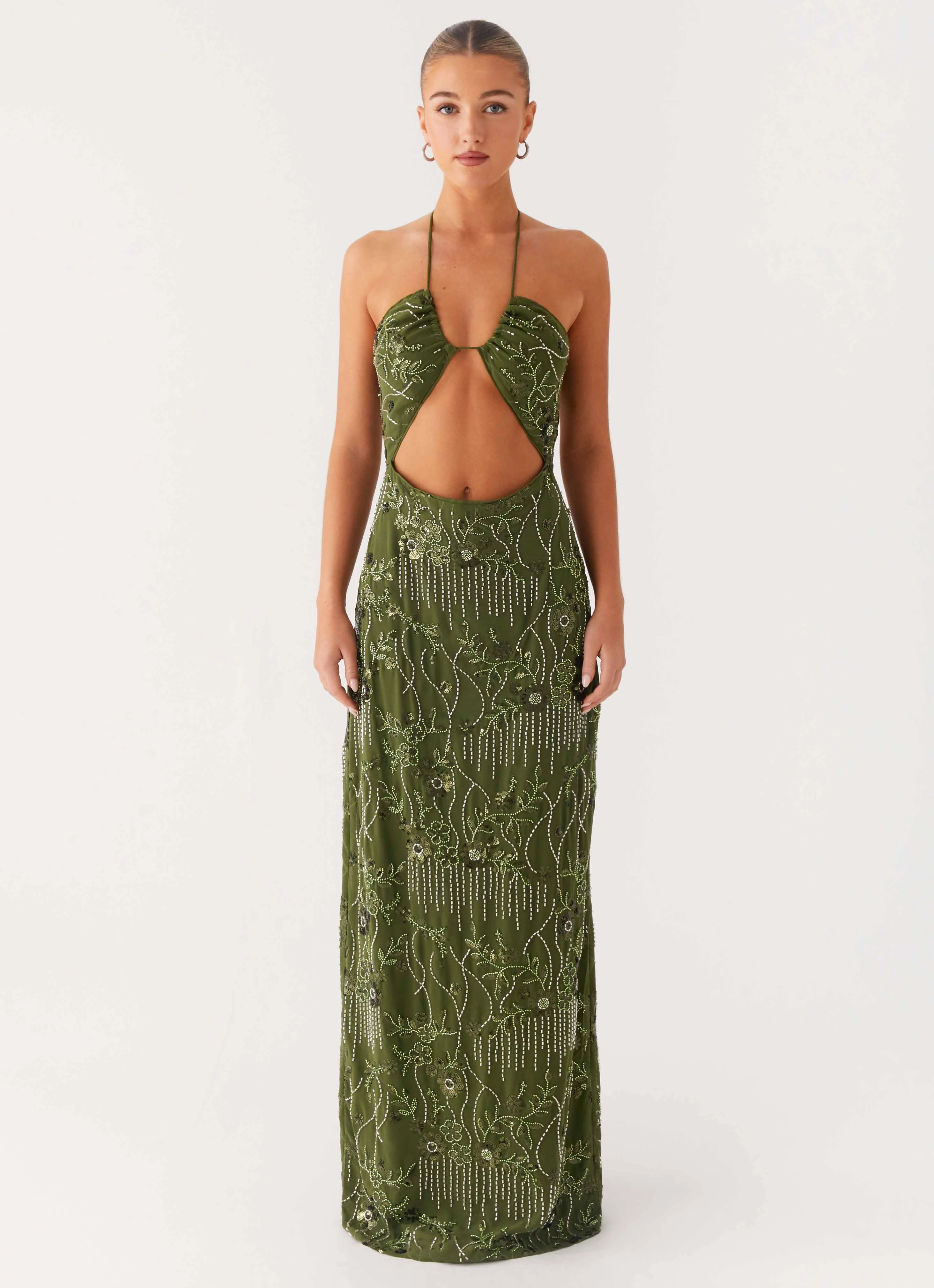 Charming Fit Power Soft Phoenicia Beaded Maxi Dress - Khaki