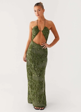 Timeless Style Phoenicia Beaded Maxi Dress - Khaki