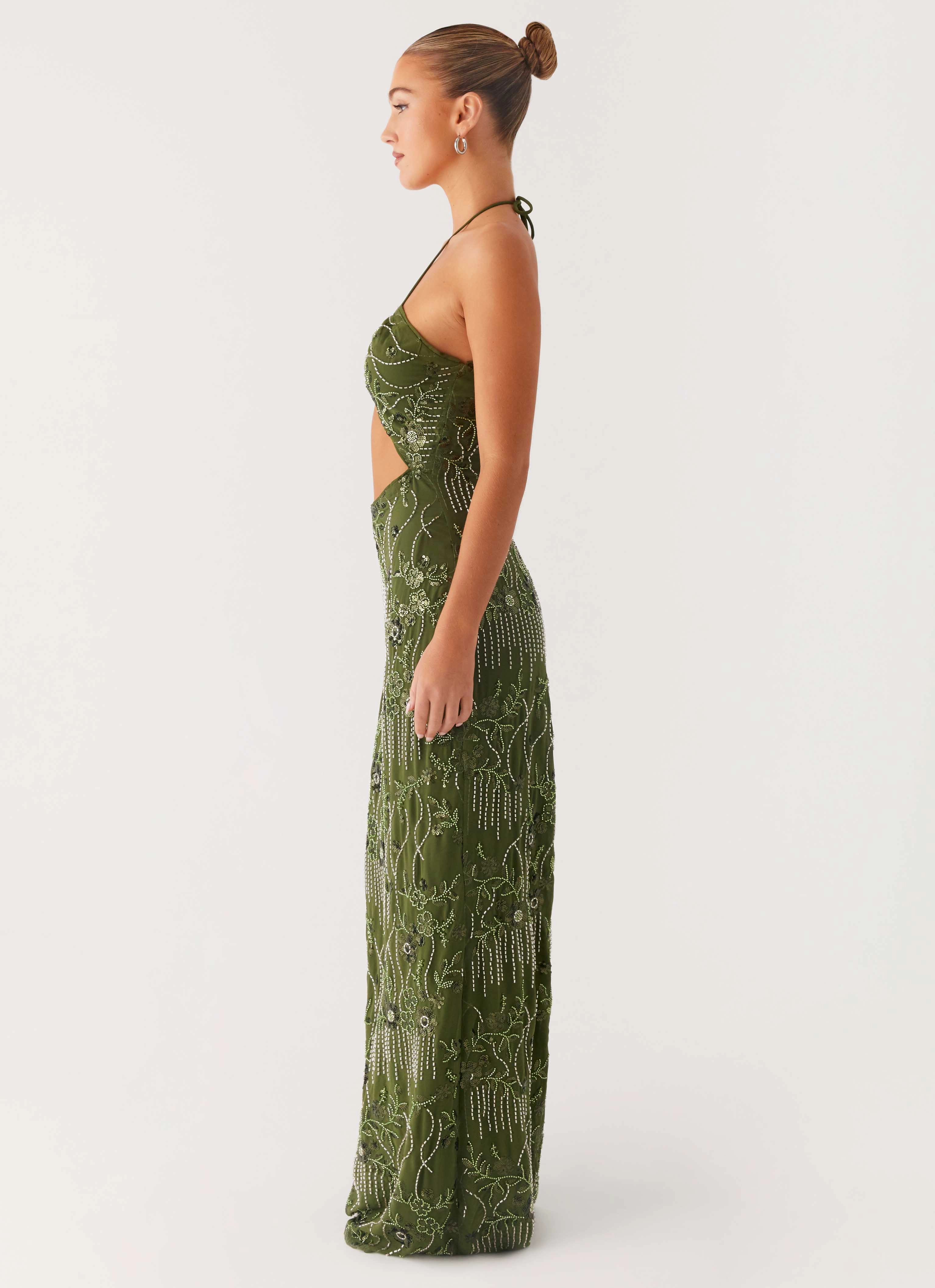 Casual Look Street Mode Phoenicia Beaded Maxi Dress - Khaki