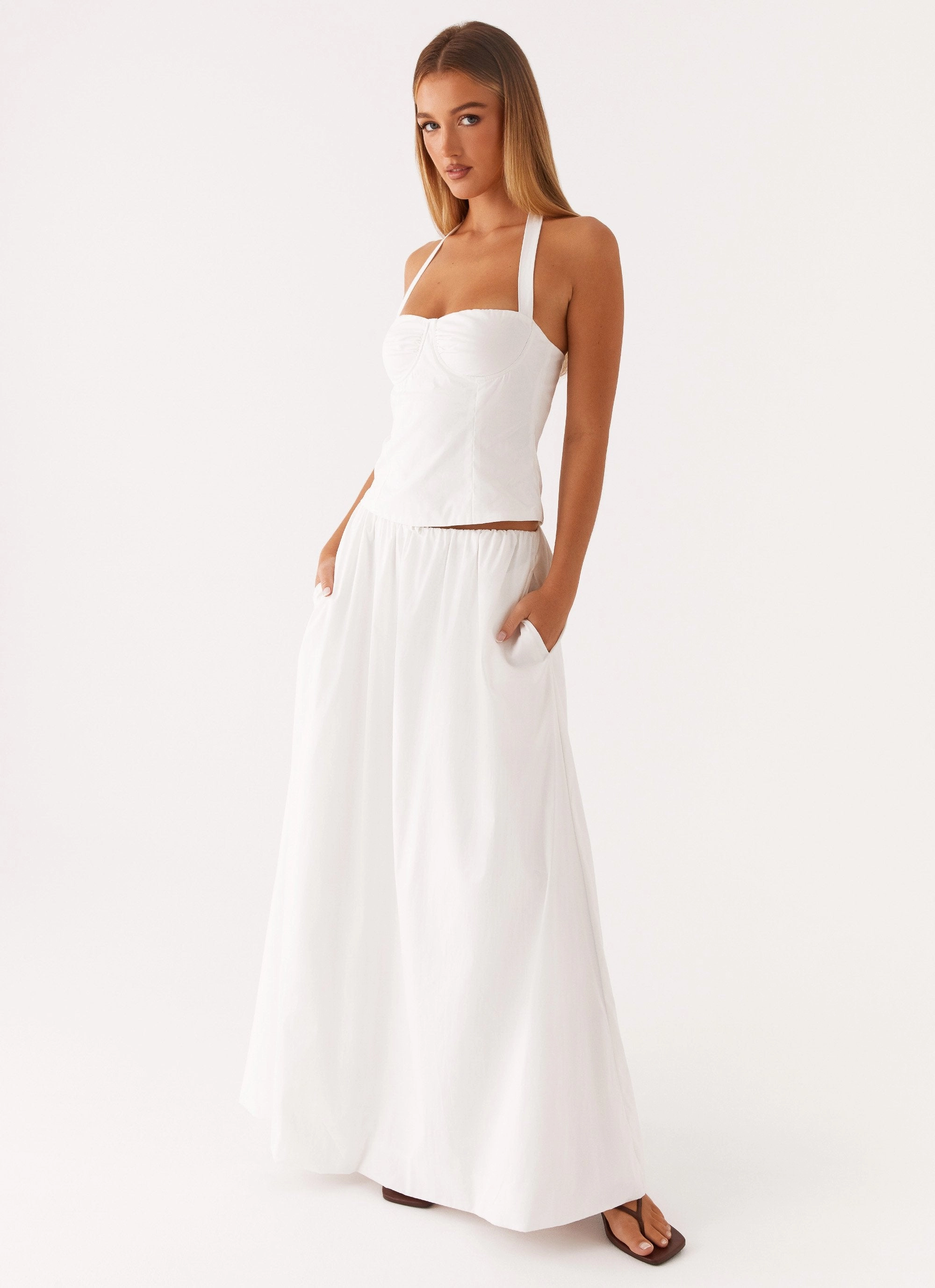 Day Wear Simple Outfit Cheryl Maxi Skirt - White