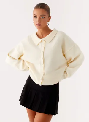 Dorian Button Knit Sweater - Ivory NonChafeCollarTech