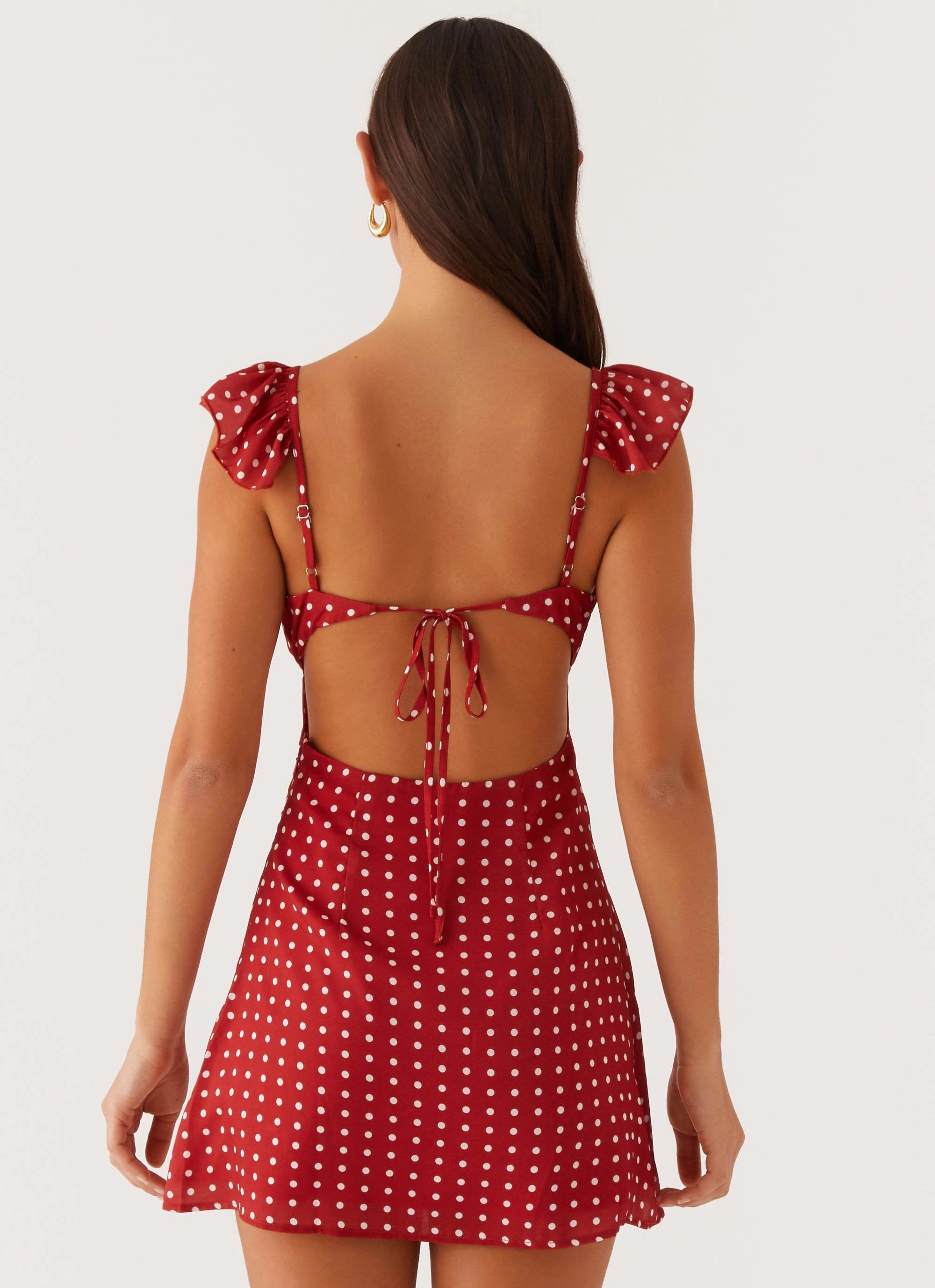 Adrina Ruffle Mini Dress - Red Polka Dot Flattering Shape
