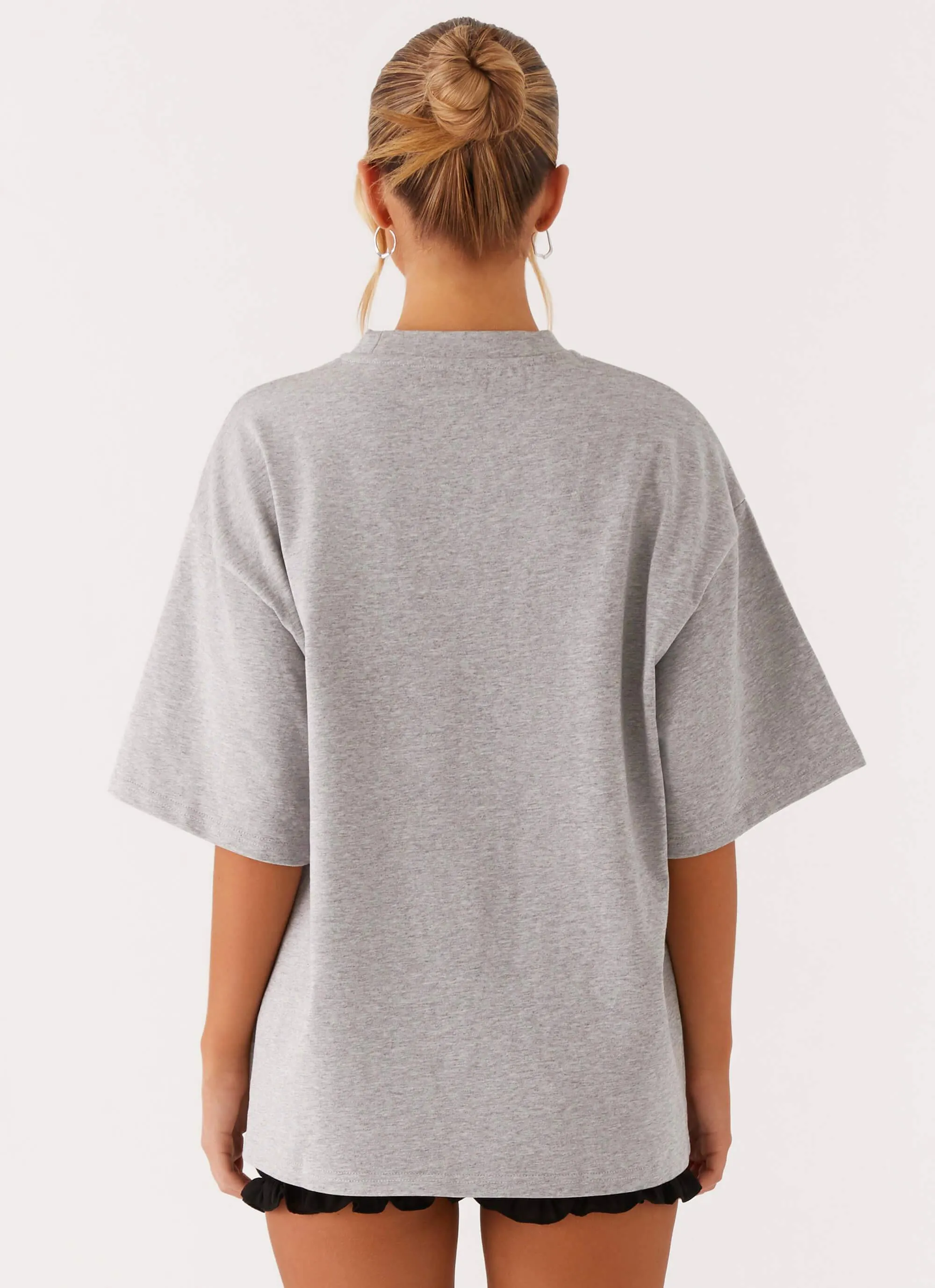 Ethically Sourced Yarn Contrast Stitch Signature Oversized Tee - Grey