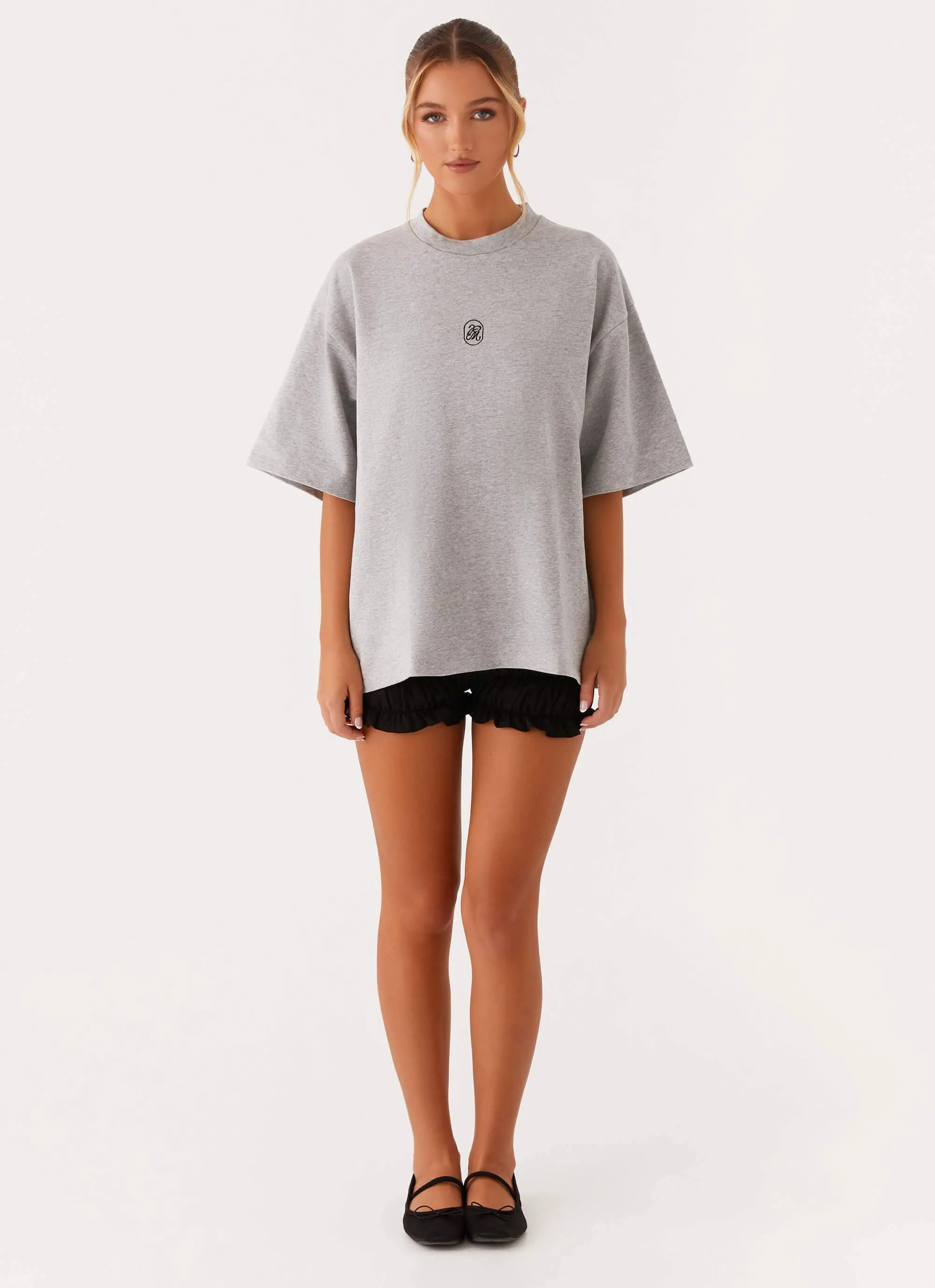 ReinforcedHem MultiPanel Design Signature Oversized Tee - Grey