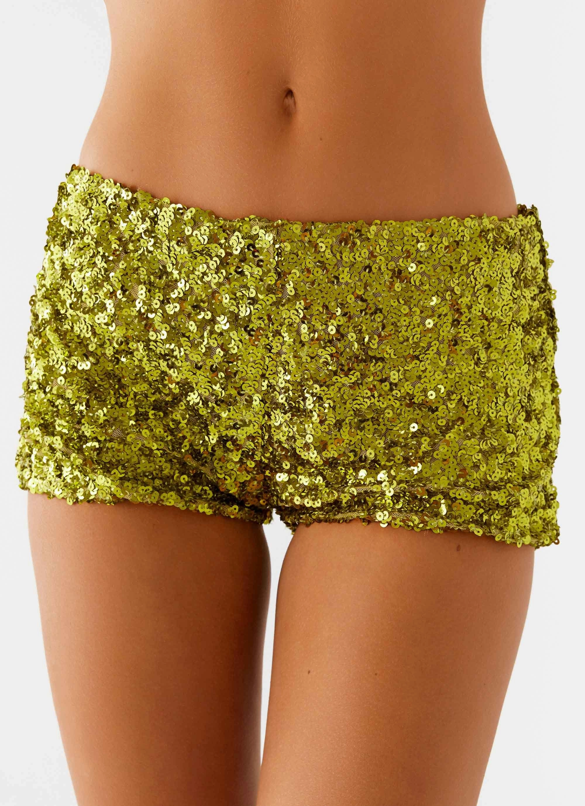 After Midnight Low Rise Sequin Mini Shorts - Olive Abrasion Resistant Surface
