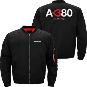 AIRBUS A380 LOVE AT FIRST FLIGHT BOMBER FLIGHT AVIATOR JACKET