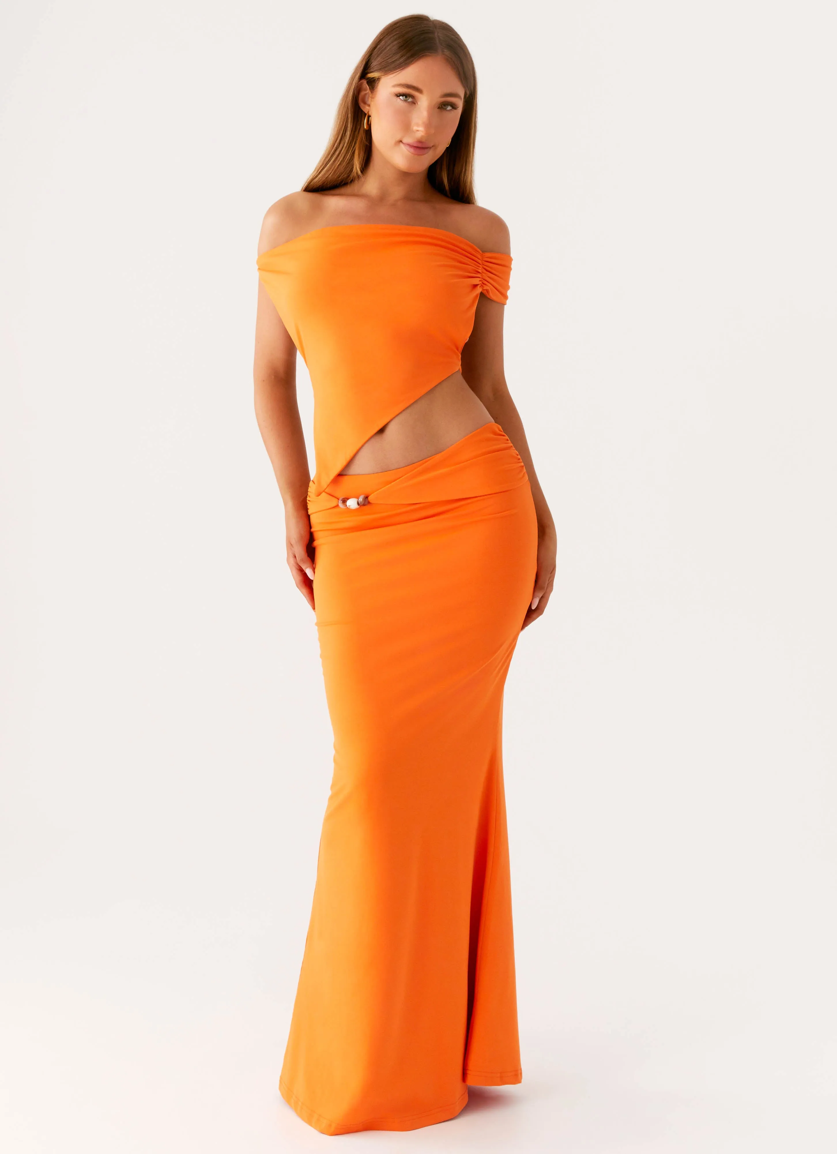 NonIrritating Seams Stretchable Blend Kamara Off Shoulder Top - Orange