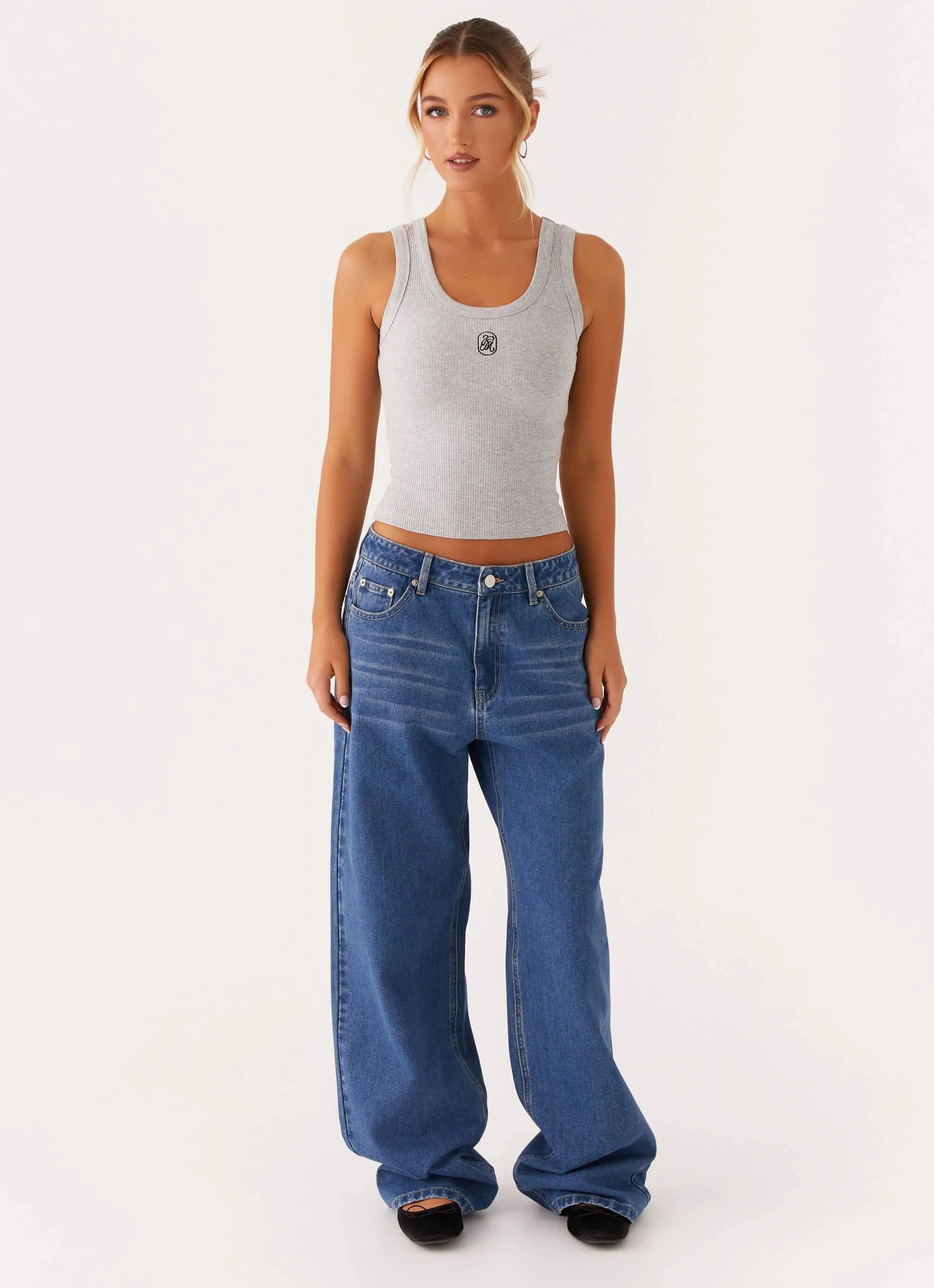 Elegant Cut Signature Tank Top - Light Grey Marle