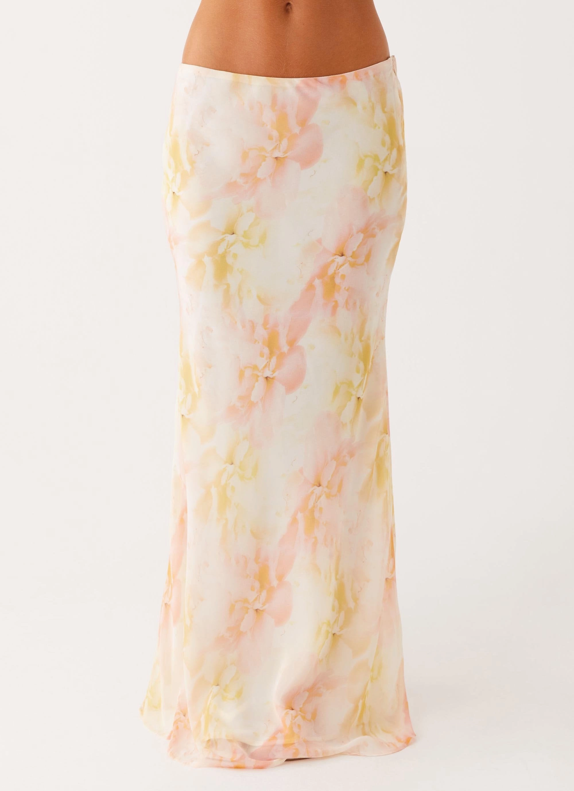 Style Innovation Adjustable drawstring Harlow Chiffon Maxi Skirt - Floral Print