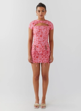 Stylist Pick Crafted Detail Take A Sip Tie Mini Skirt - Cherry Blossom