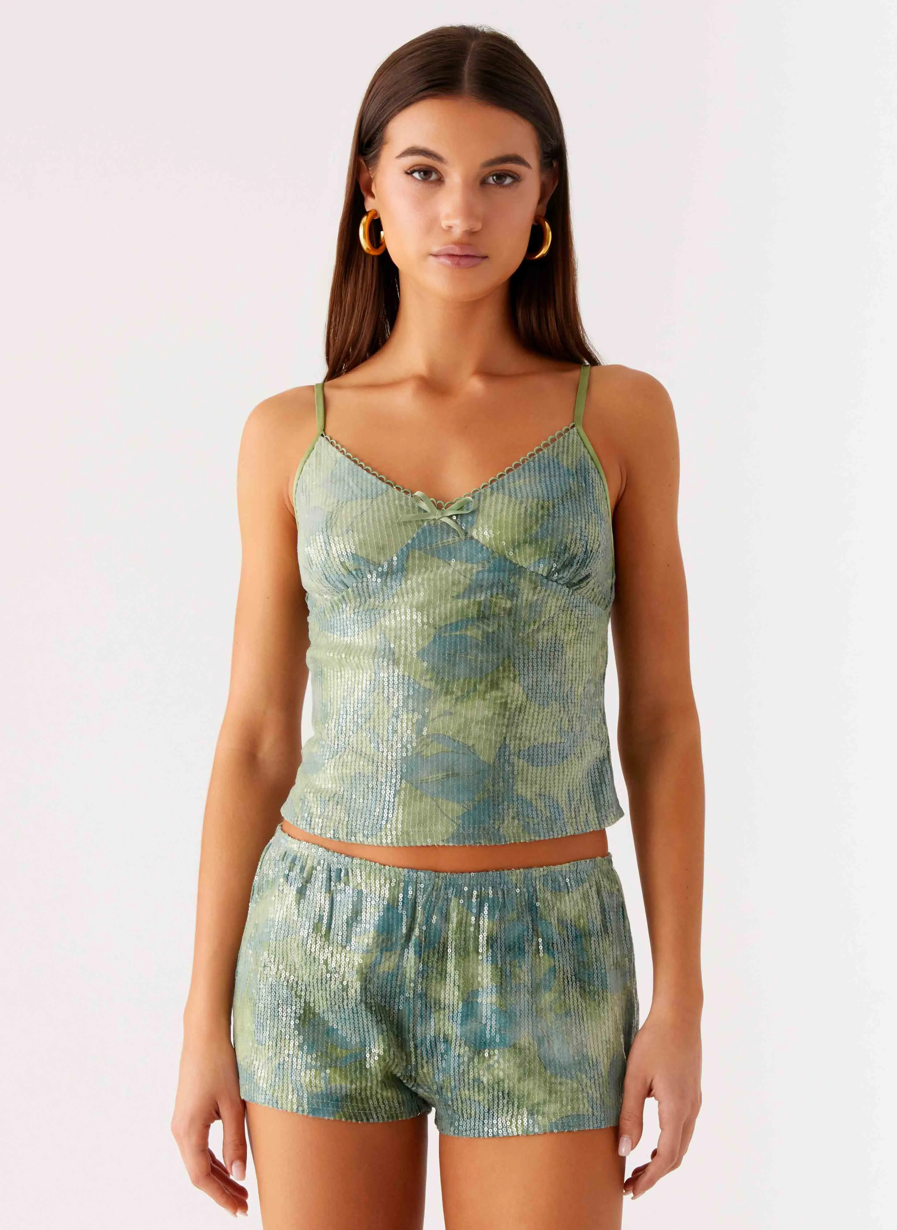Ajean Sequin Cami Top - Lime Blood Soft Touch Blend