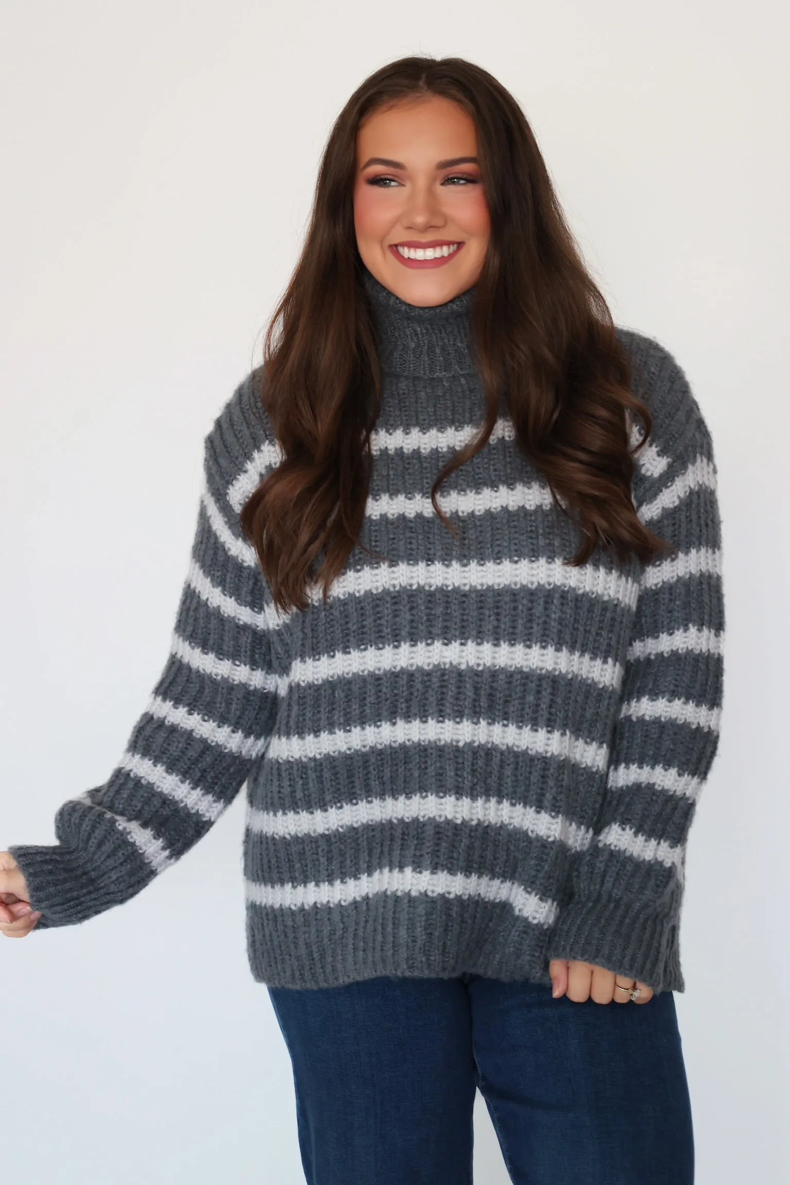 TexturedSurface Aki Turtle Neck Sweater/ Charcoal/Ivory (FINAL SALE)