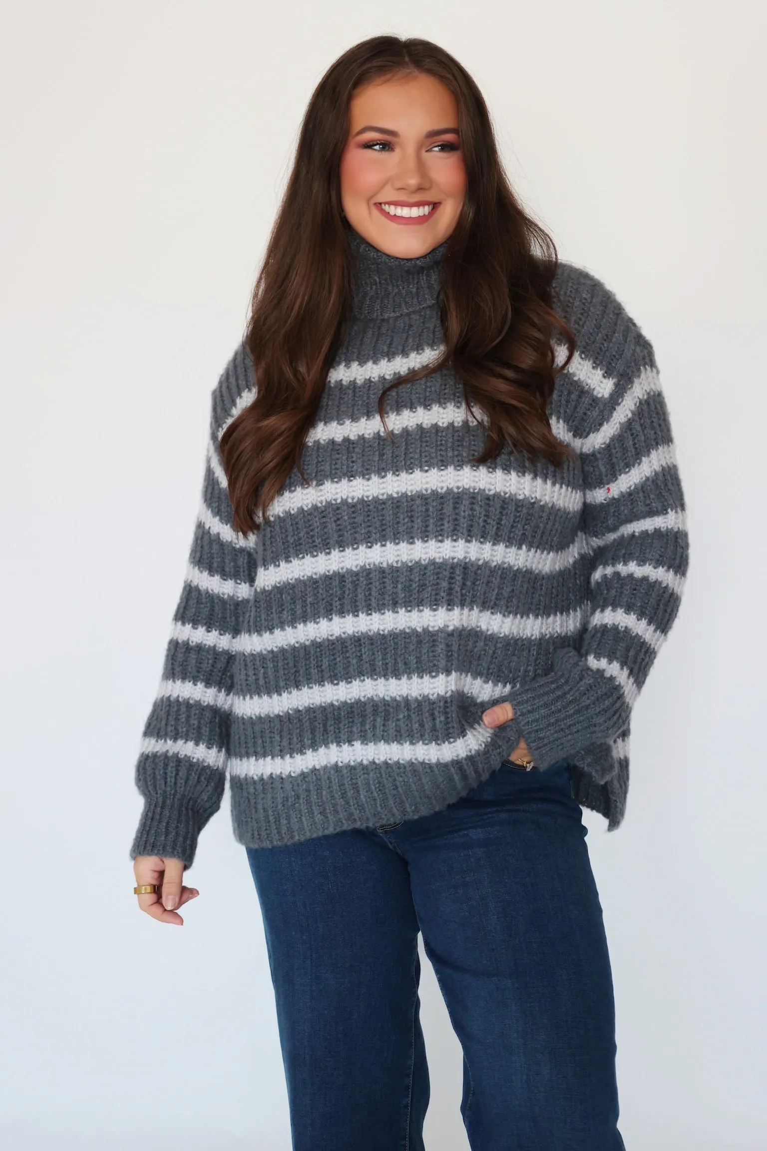 Aki Turtle Neck Sweater/ Charcoal/Ivory (FINAL SALE) Flatlock stitching DurableBlend