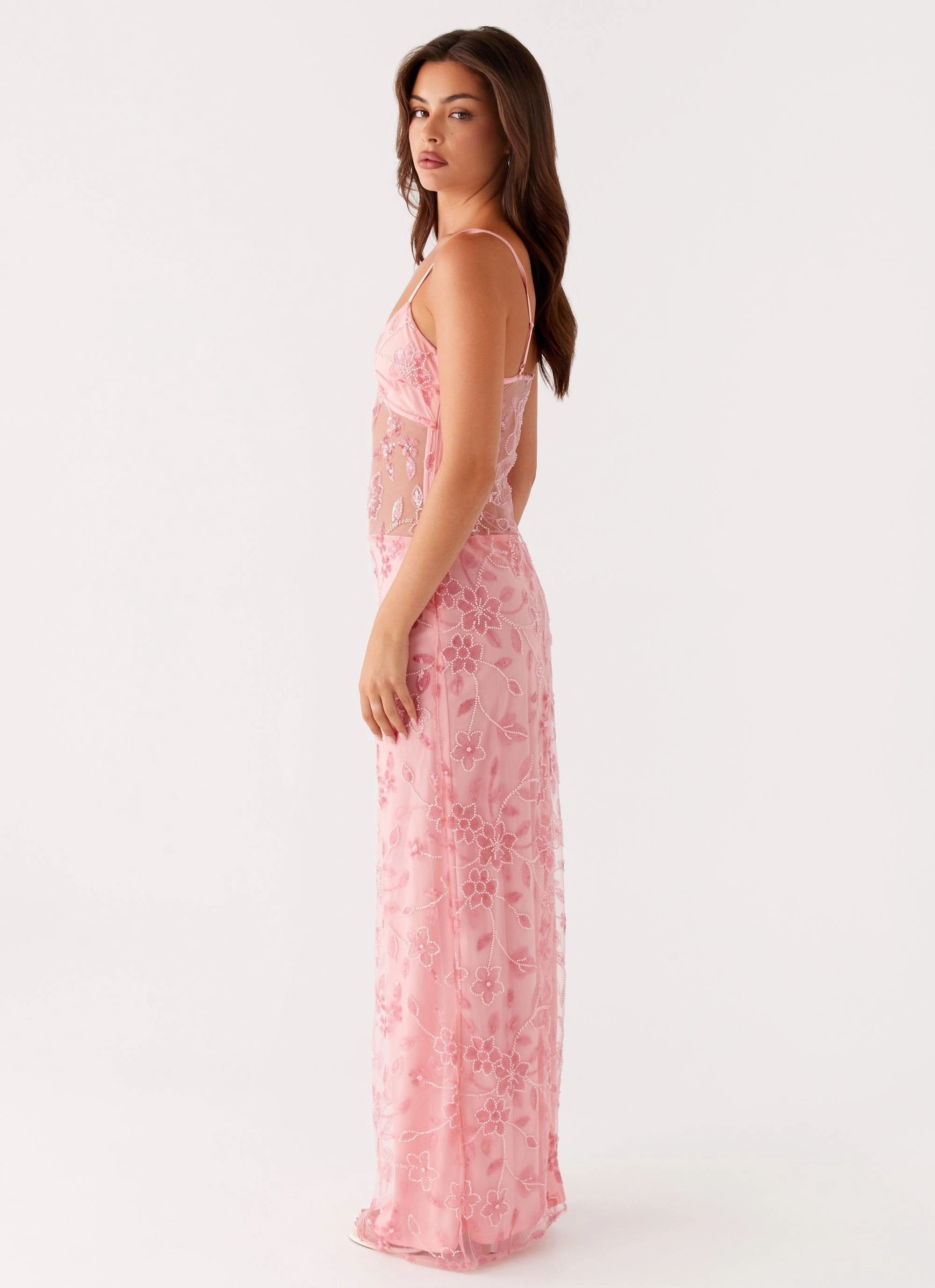 Akira Beaded Maxi Dress - Pink Orange Grace Base