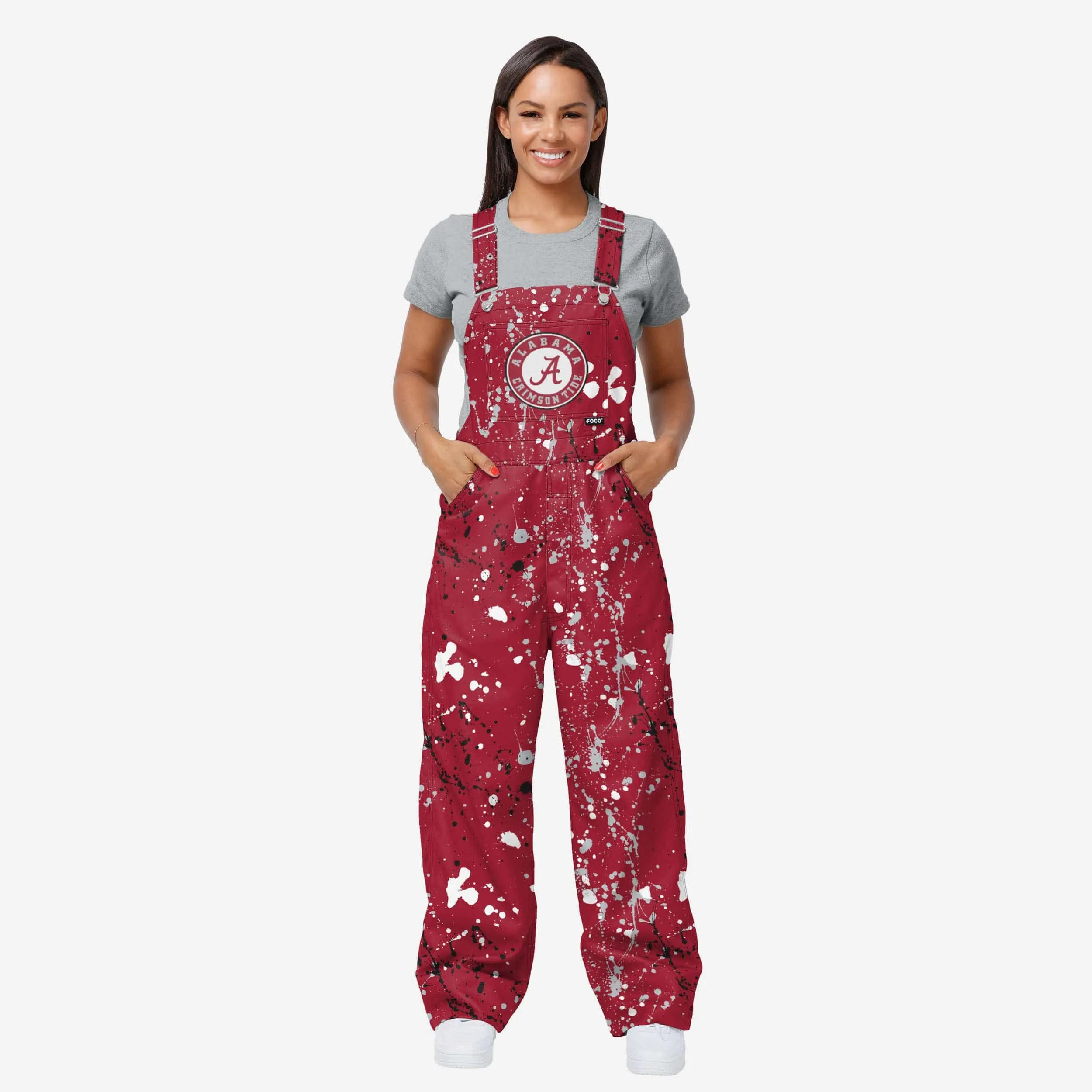 Alabama Crimson Tide Womens Paint Splatter Bib Overalls