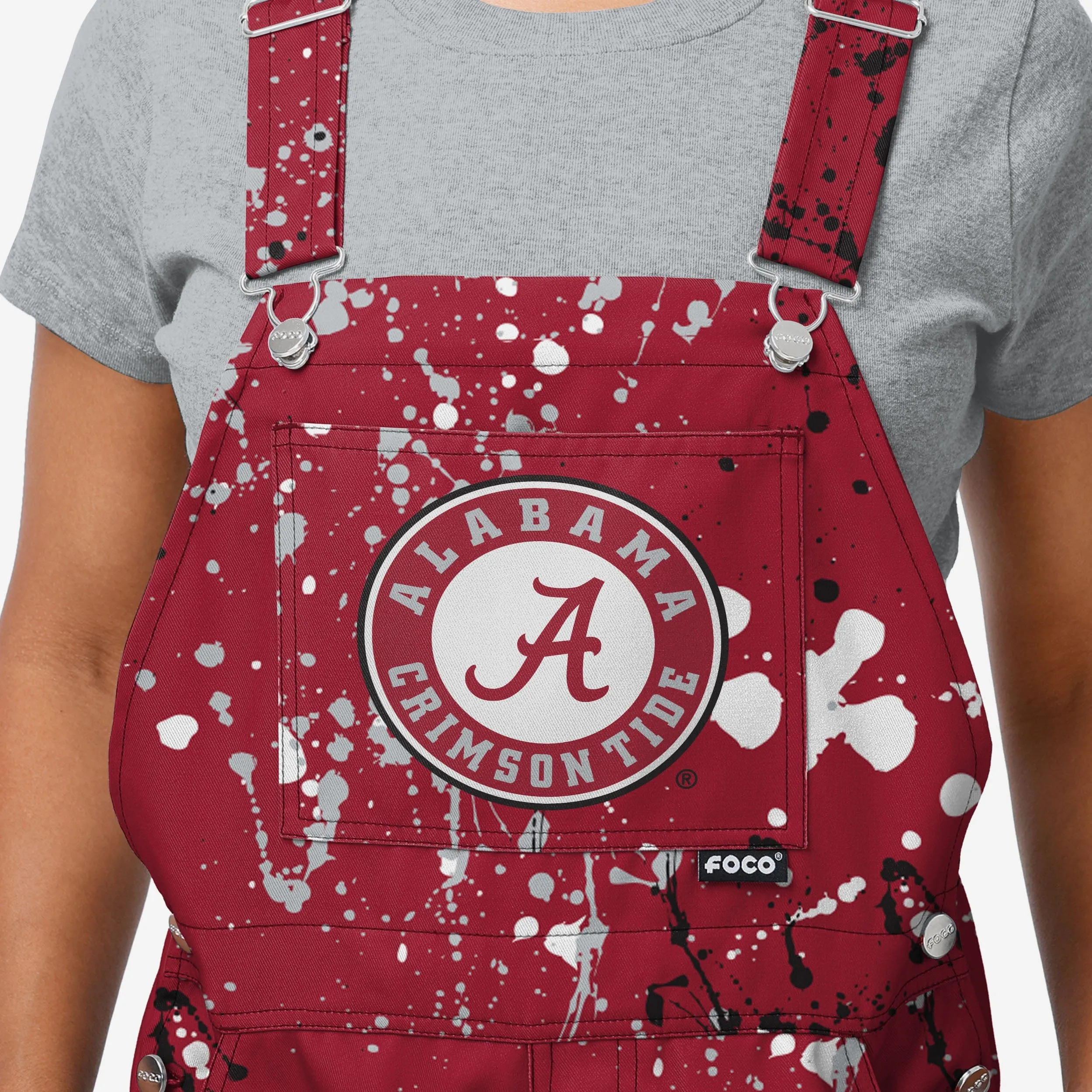 Alabama Crimson Tide Womens Paint Splatter Bib Overalls