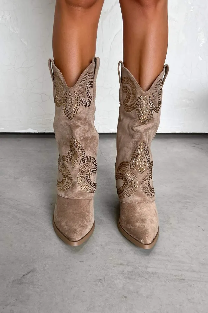 ALABAMA Flared Cowboy Western Boots - Beige