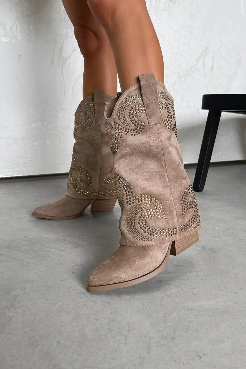 ALABAMA Flared Cowboy Western Boots - Beige