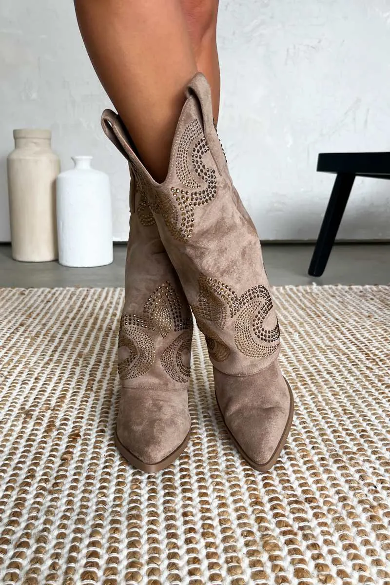 ALABAMA Flared Cowboy Western Boots - Beige