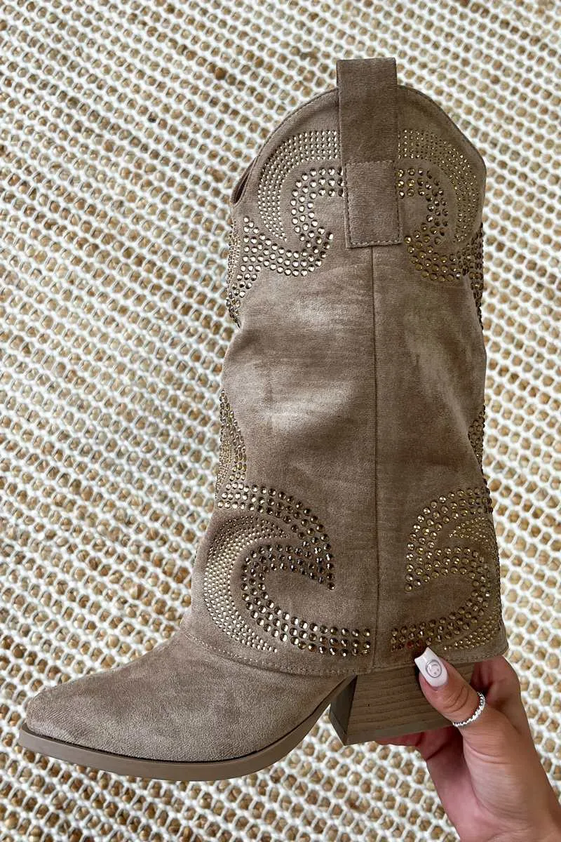 ALABAMA Flared Cowboy Western Boots - Beige