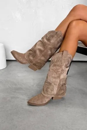 ALABAMA Flared Cowboy Western Boots - Beige