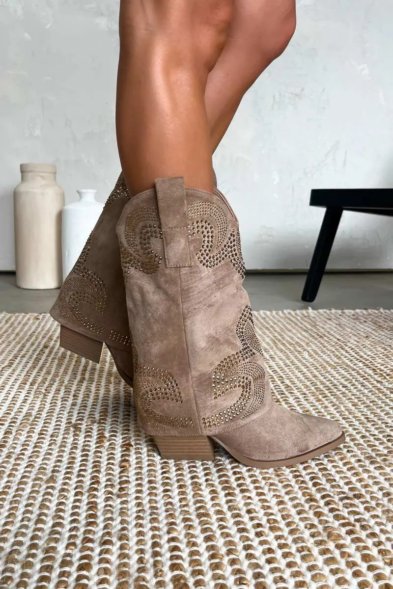 ALABAMA Flared Cowboy Western Boots - Beige