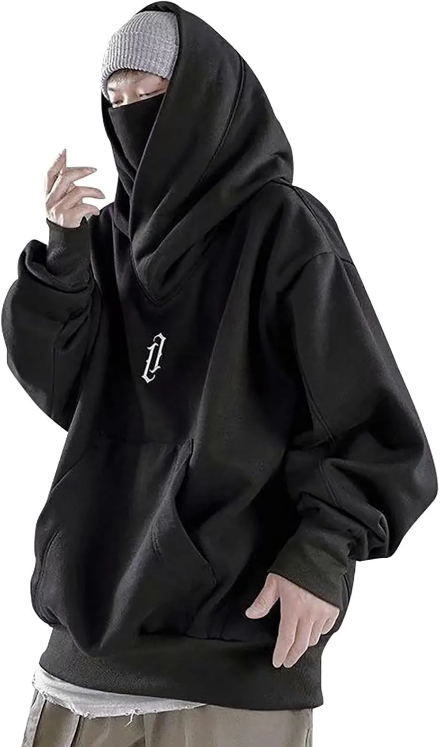 Alalaso Fleece Hoodies for Men Cowl Neck Sweatshirts Casual Pullover Fall Winter Loose Fit Tops with Embroidery
